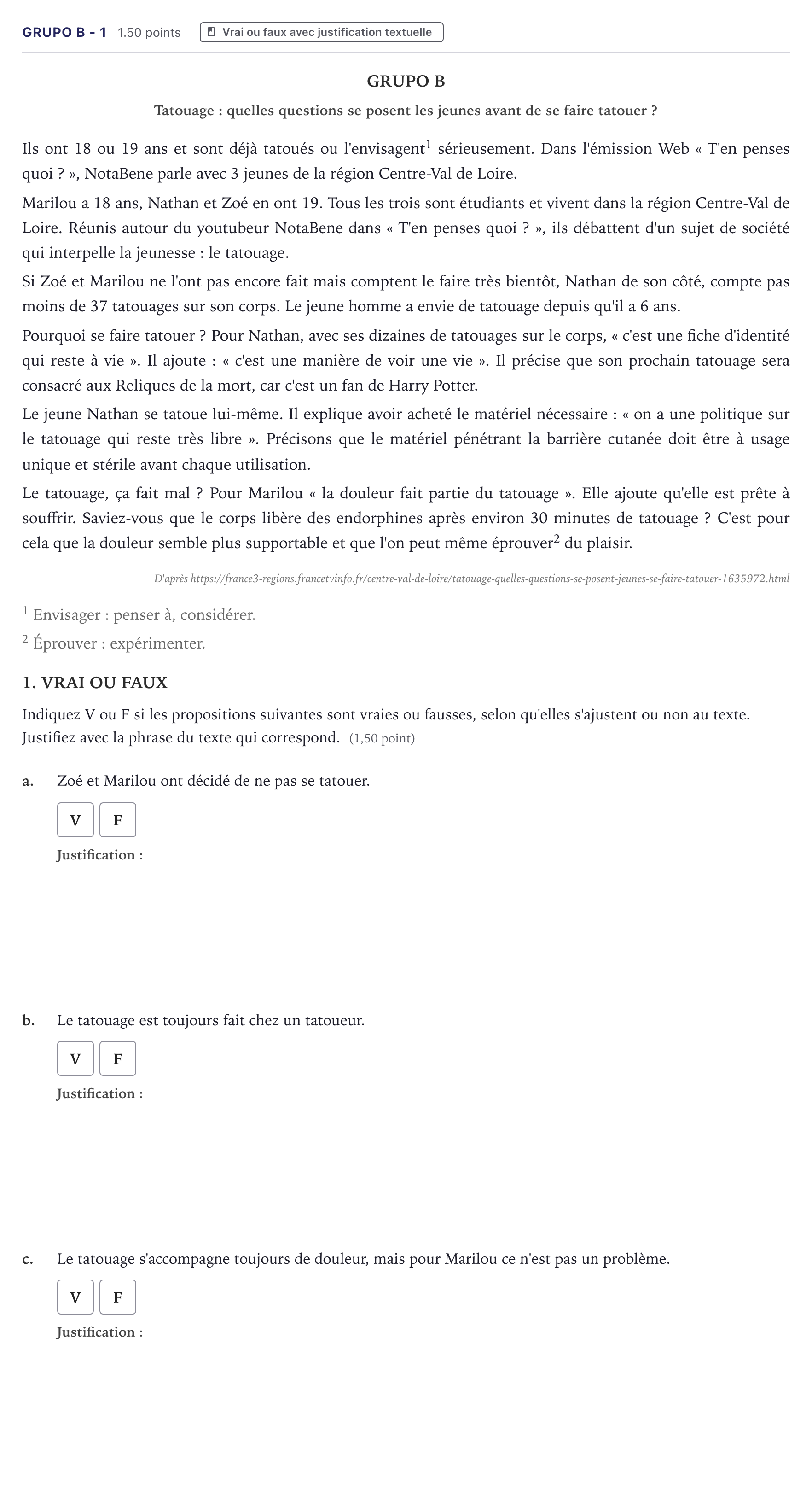Enunciado: Ejercicio Grupo B - 1 · Francés PAU Canarias Junio (Humanidades) 2023