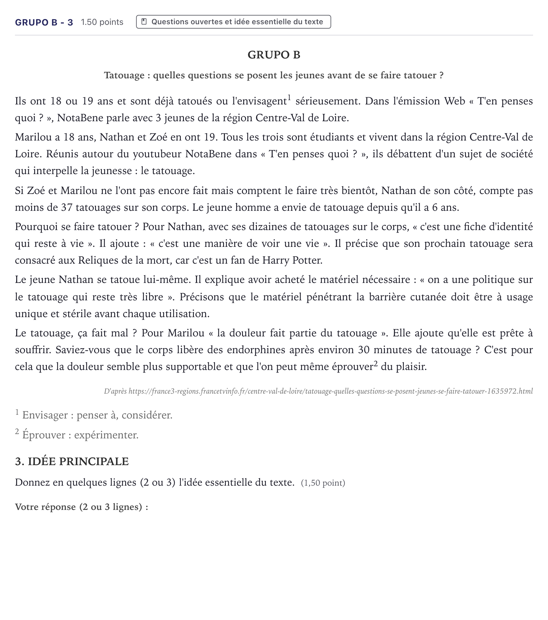 Enunciado: Ejercicio Grupo B - 3 · Francés PAU Canarias Junio (Humanidades) 2023