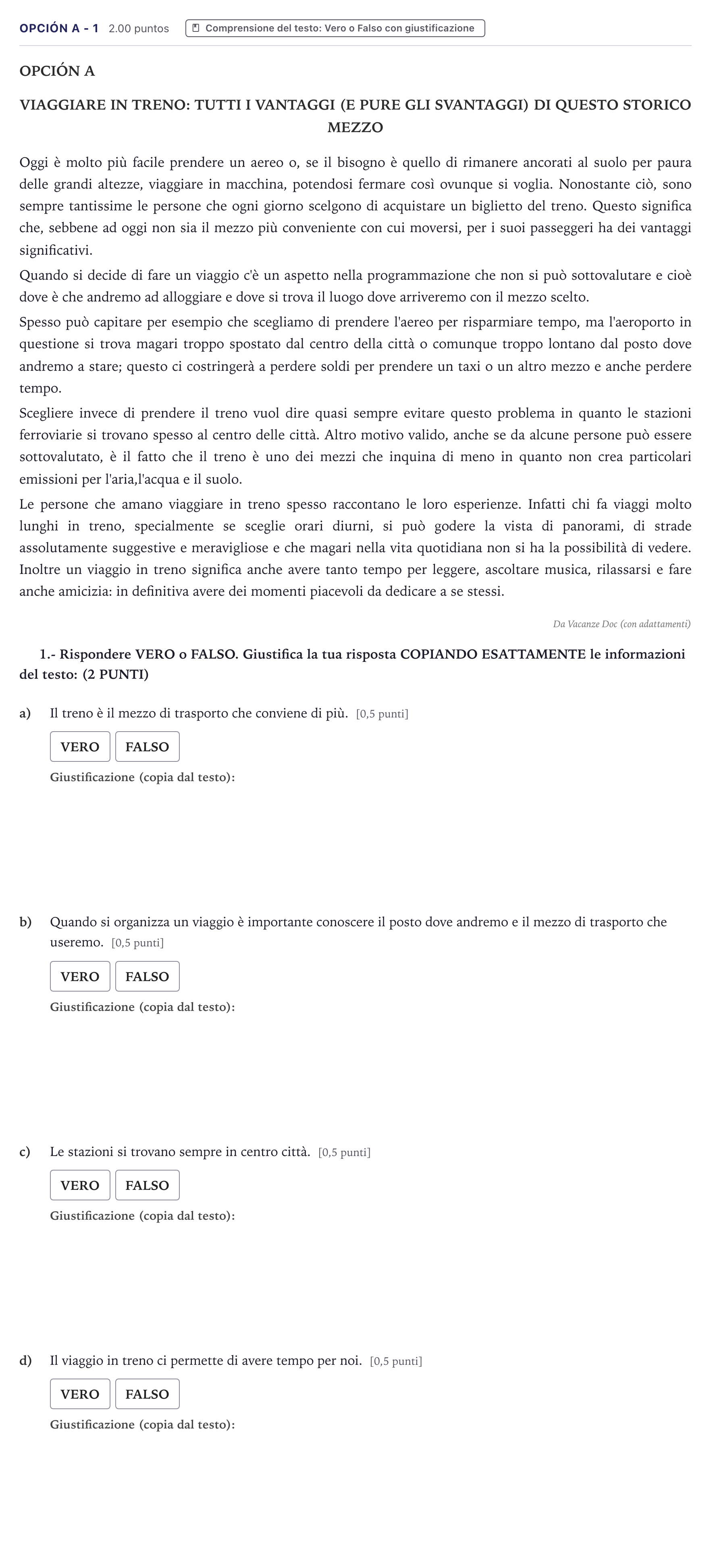 Enunciado: Opción A - 1 · Italiano PAU Canarias Junio (Ciencias) 2023