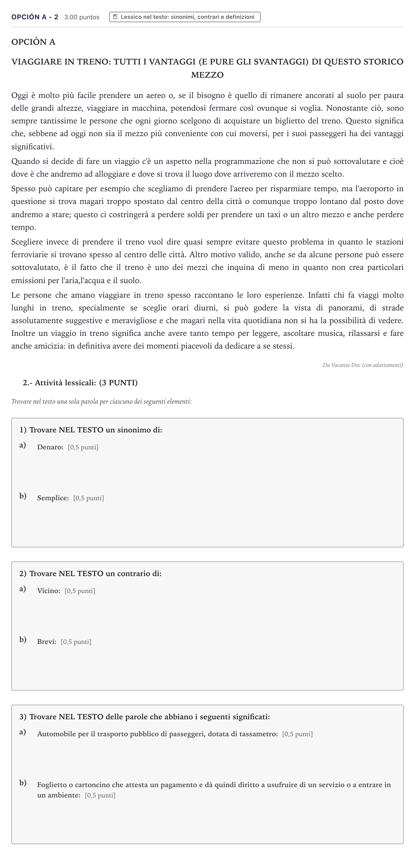 Enunciado: Opción A - 2 · Italiano PAU Canarias Junio (Ciencias) 2023