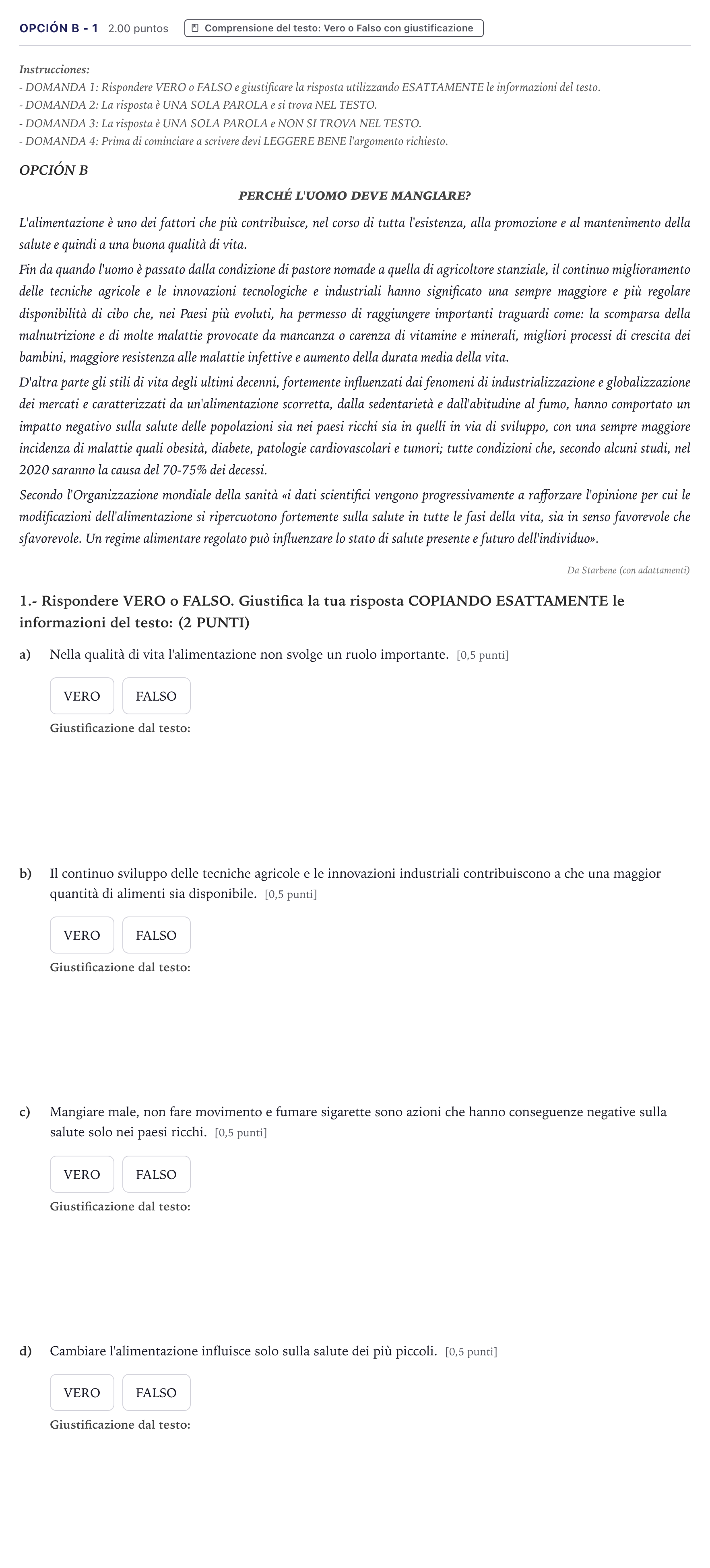 Enunciado: Opción B - 1 · Italiano PAU Canarias Junio (Ciencias) 2023