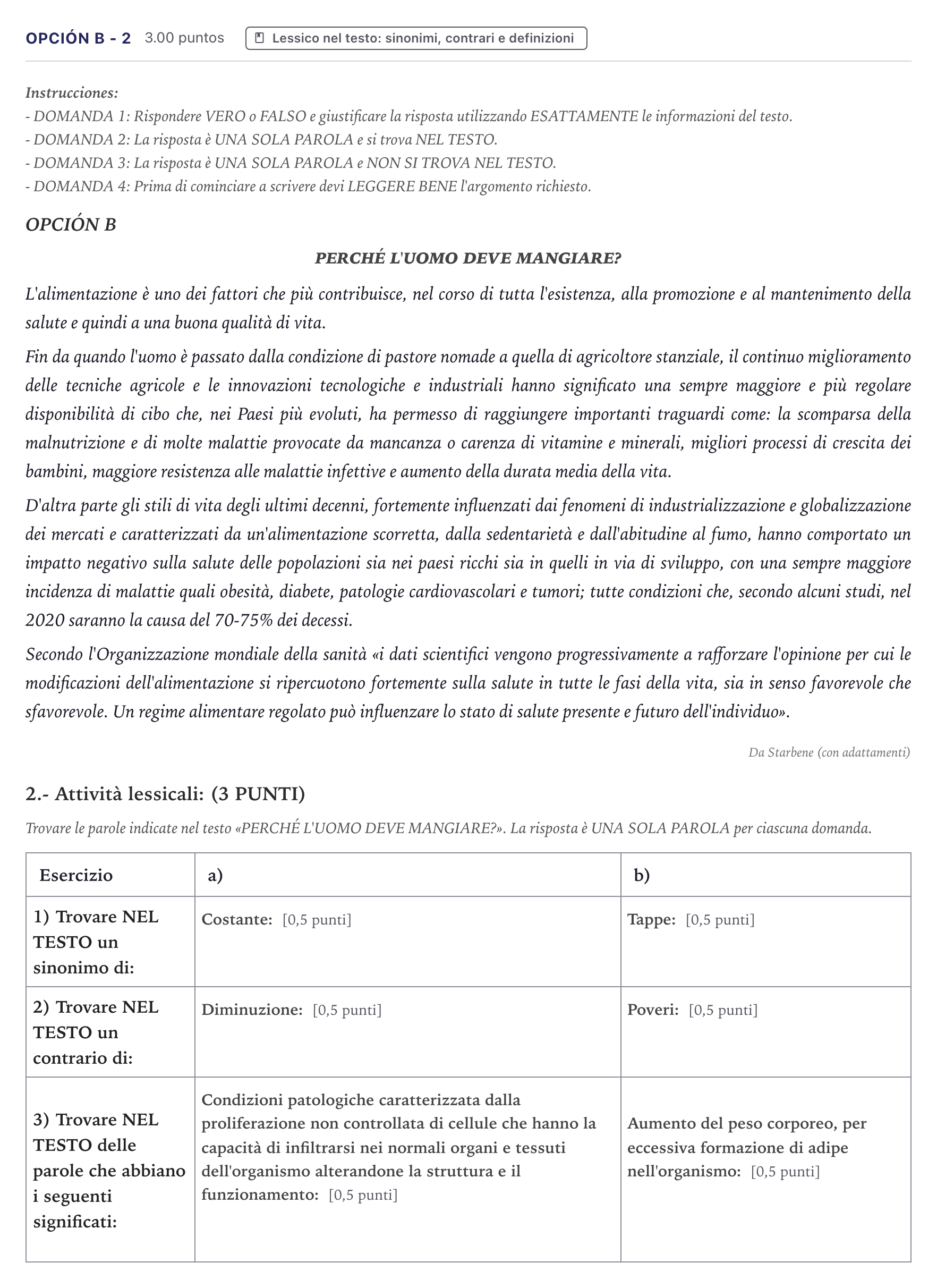 Enunciado: Opción B - 2 · Italiano PAU Canarias Junio (Ciencias) 2023
