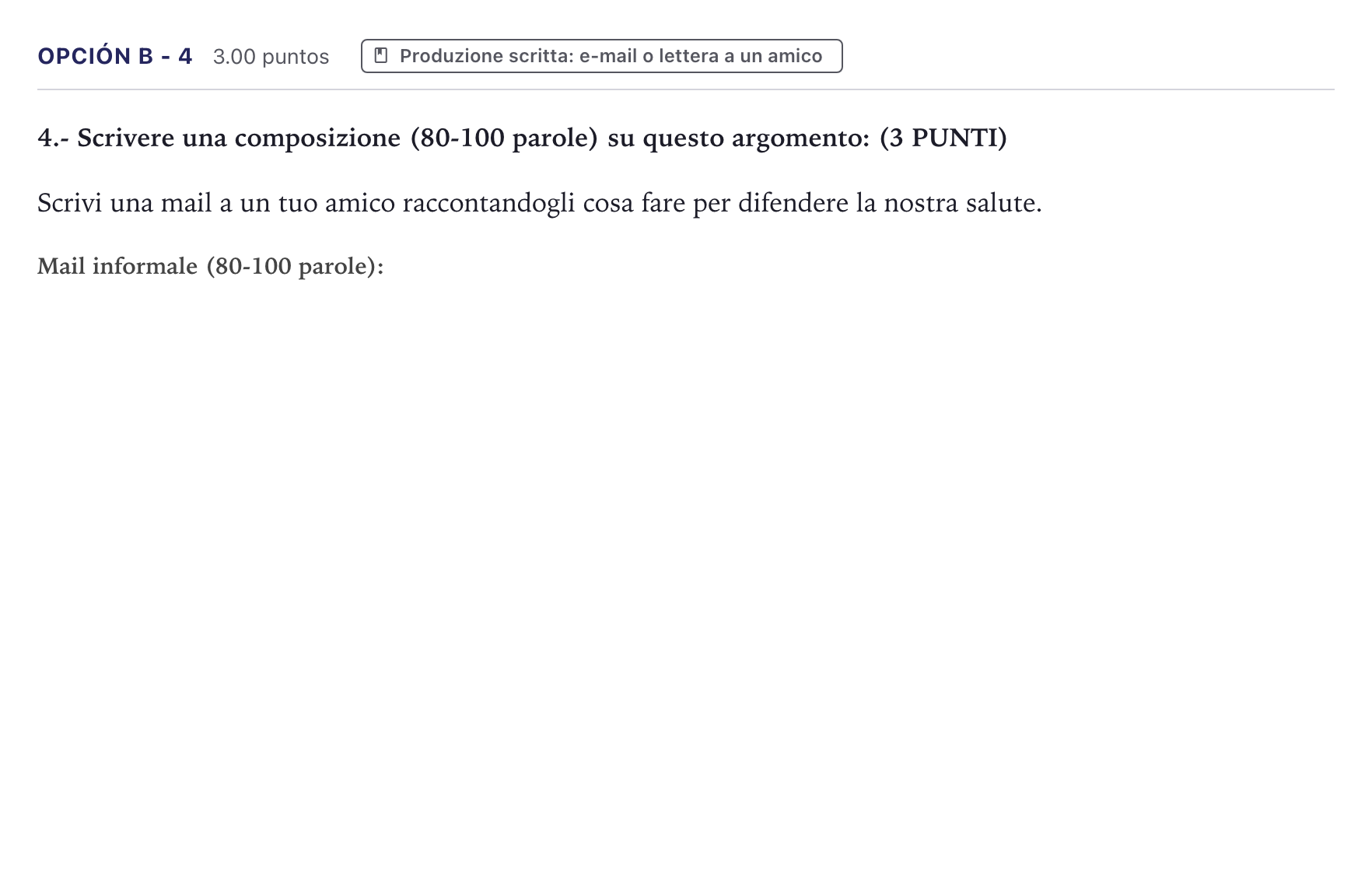 Enunciado: Opción B - 4 · Italiano PAU Canarias Junio (Ciencias) 2023