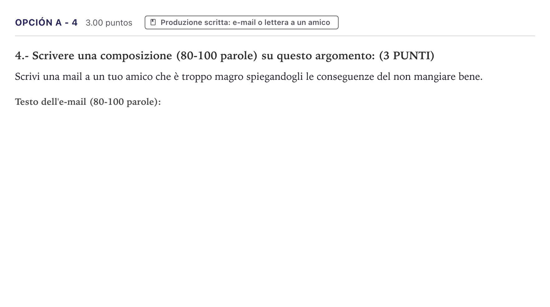Enunciado: Opción A - 4 · Italiano PAU Canarias Junio (Humanidades) 2023
