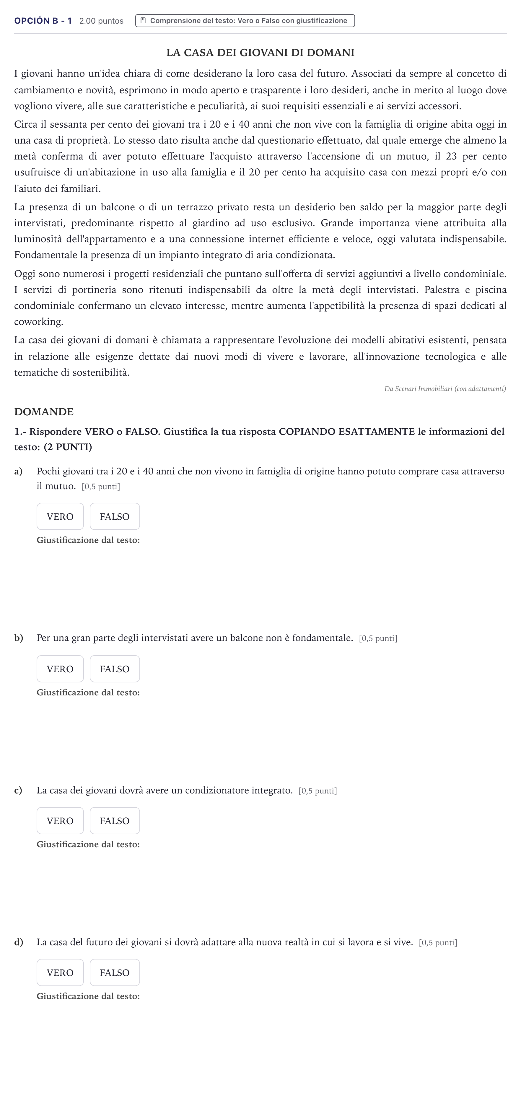 Enunciado: Opción B - 1 · Italiano PAU Canarias Junio (Humanidades) 2023