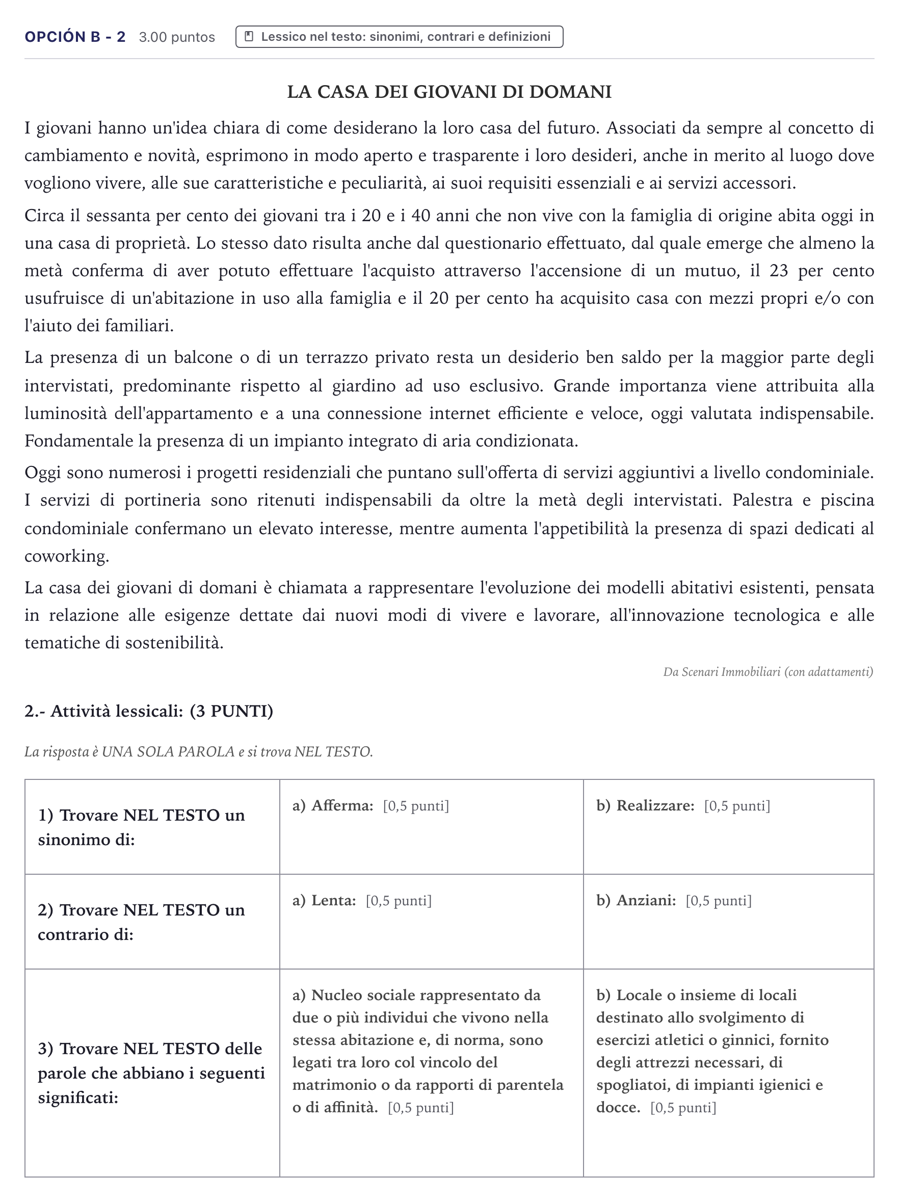 Enunciado: Opción B - 2 · Italiano PAU Canarias Junio (Humanidades) 2023