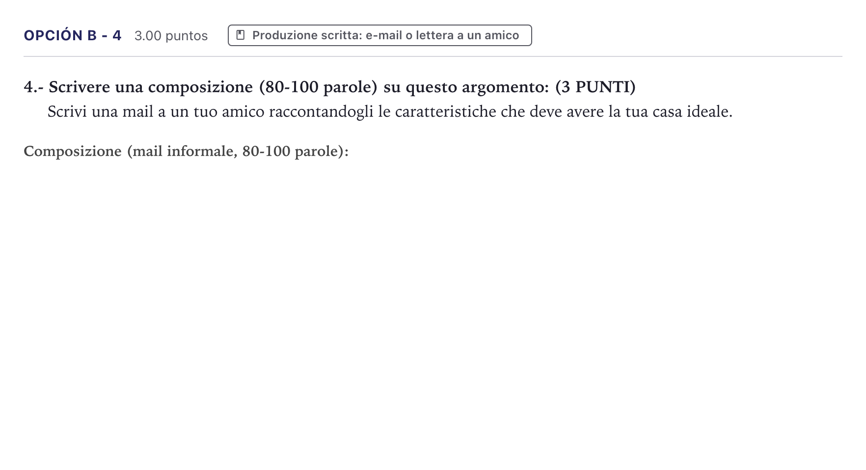 Enunciado: Opción B - 4 · Italiano PAU Canarias Junio (Humanidades) 2023