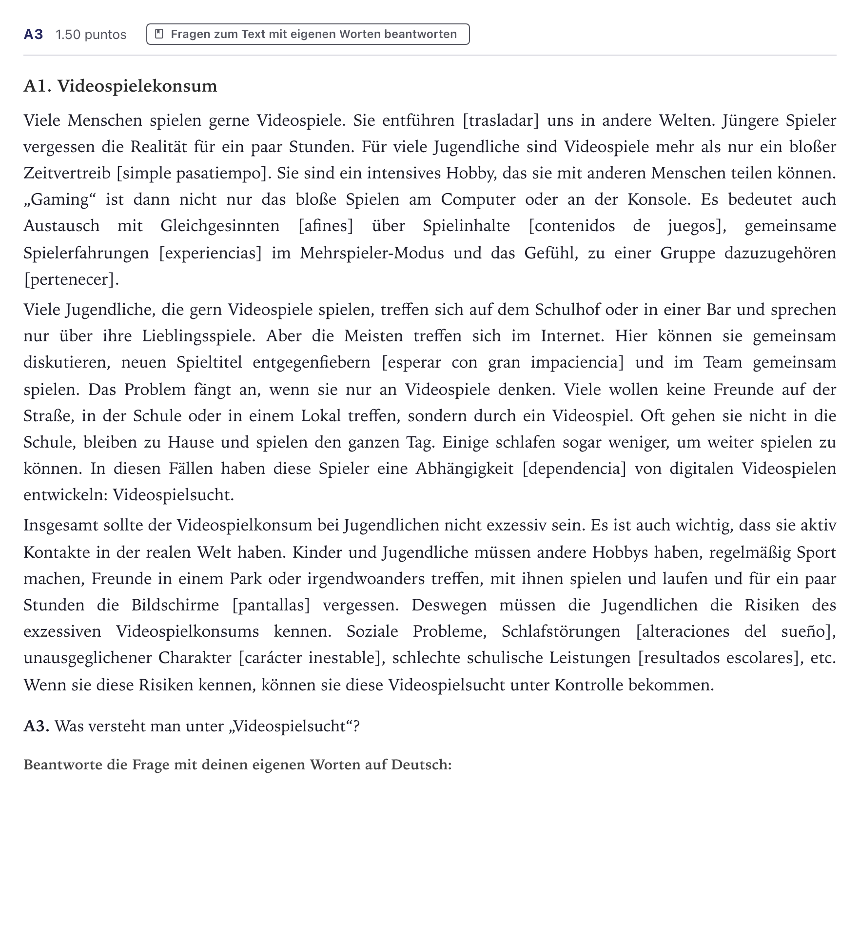 Enunciado: Ejercicio A3 · Alemán PAU Canarias Junio (Ciencias) 2023