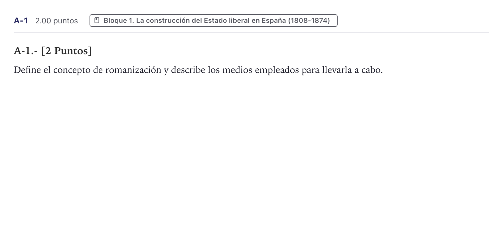 Enunciado: Ejercicio A-1 · Historia de España PAU Canarias Junio (Ciencias) 2023