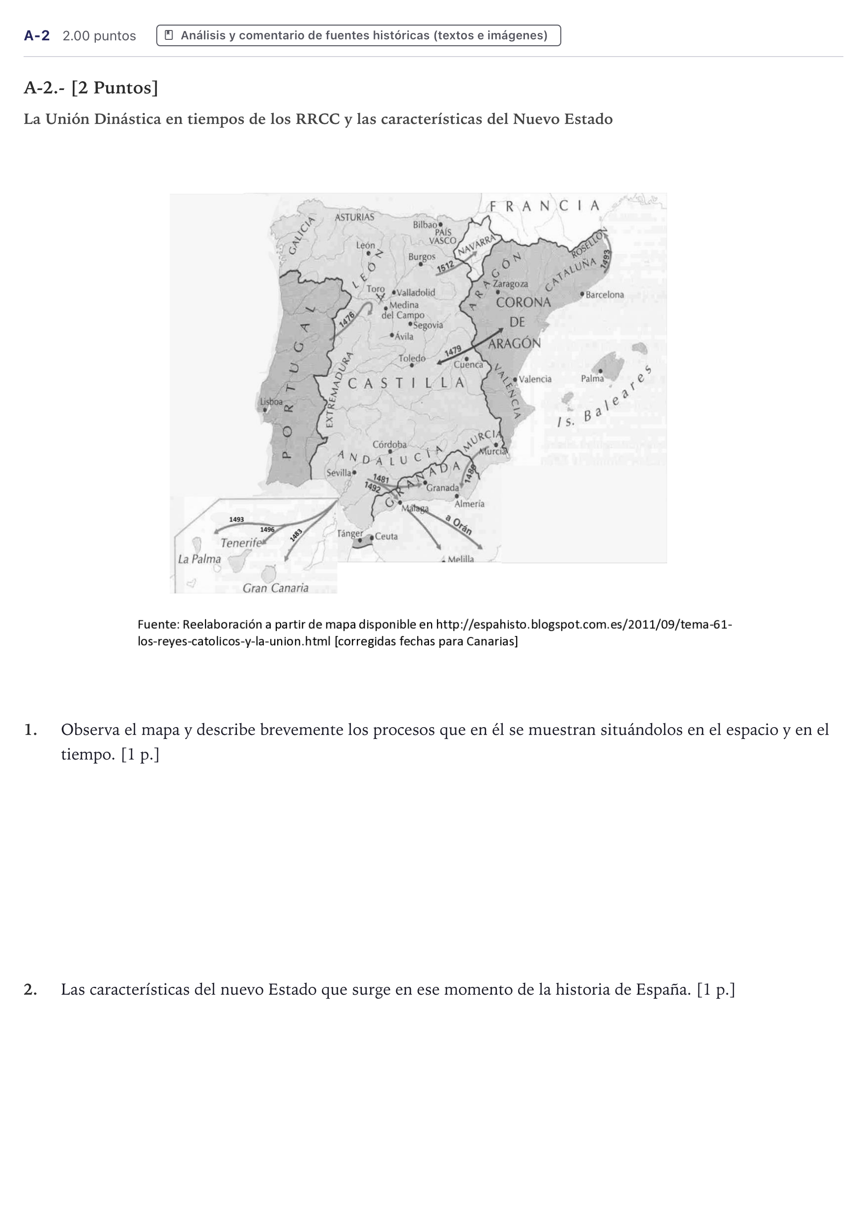 Enunciado: Ejercicio A-2 · Historia de España PAU Canarias Junio (Ciencias) 2023