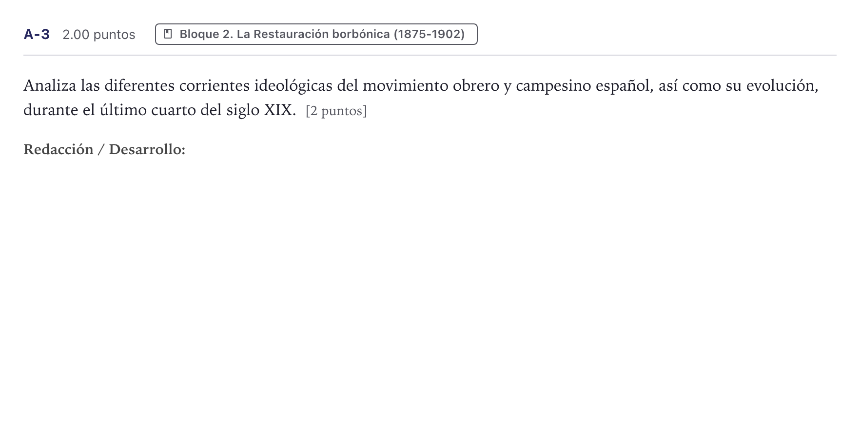Enunciado: Ejercicio A-3 · Historia de España PAU Canarias Junio (Ciencias) 2023