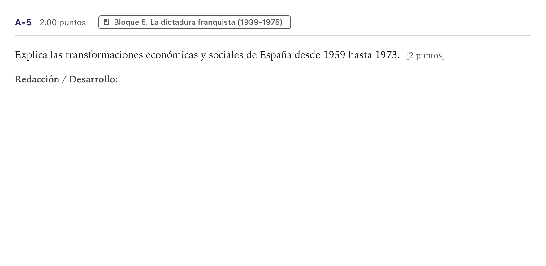 Enunciado: Ejercicio A-5 · Historia de España PAU Canarias Junio (Ciencias) 2023