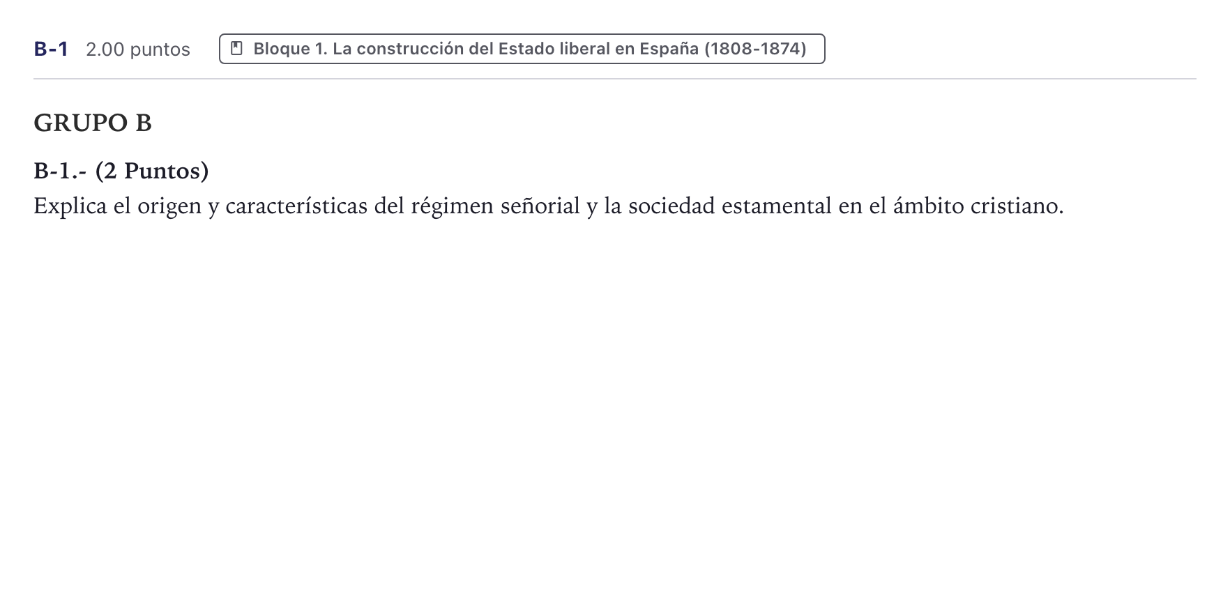 Enunciado: Ejercicio B-1 · Historia de España PAU Canarias Junio (Ciencias) 2023