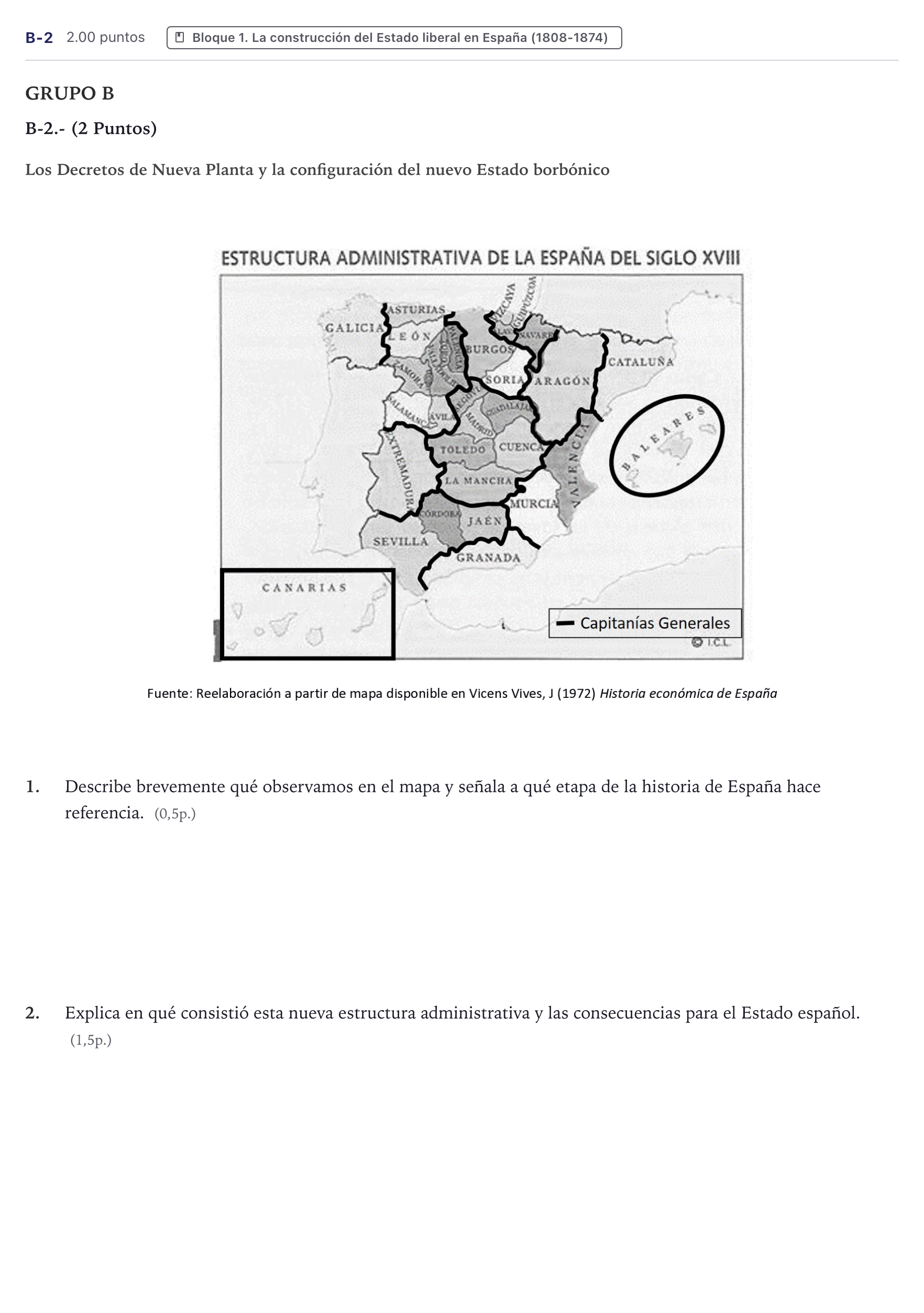 Enunciado: Ejercicio B-2 · Historia de España PAU Canarias Junio (Ciencias) 2023
