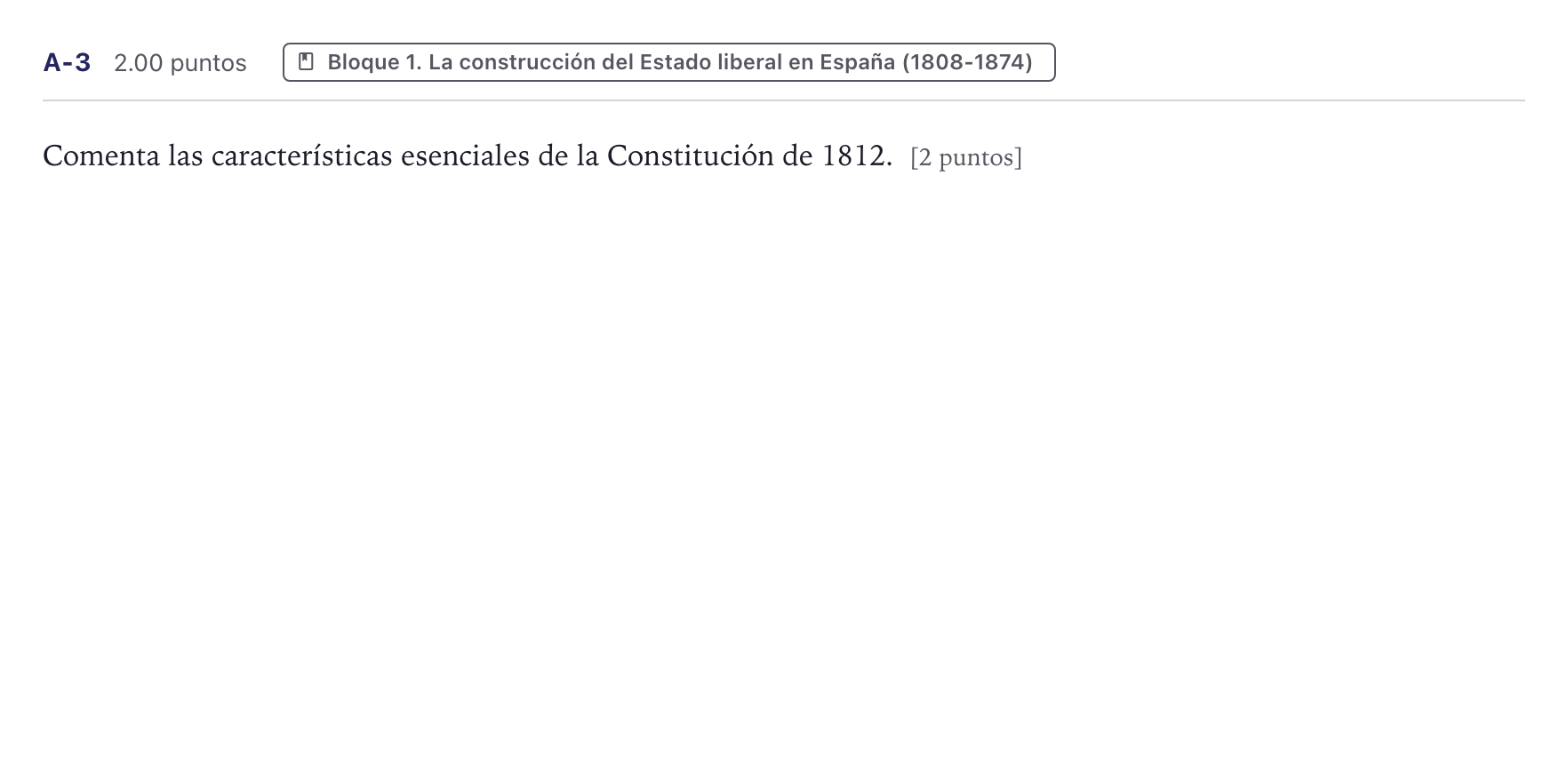 Enunciado: Ejercicio A-3 · Historia de España PAU Canarias Junio (Humanidades) 2023