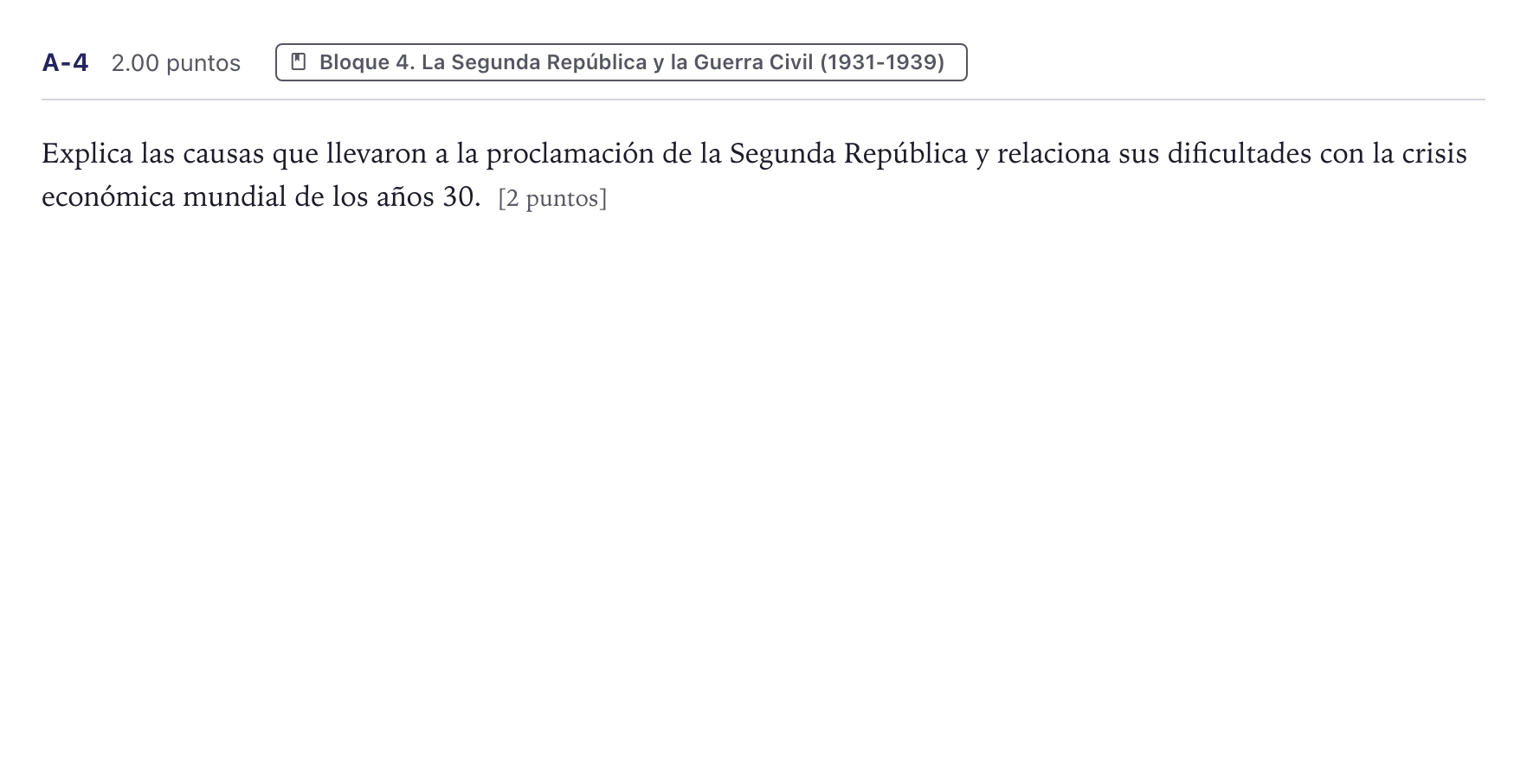 Enunciado: Ejercicio A-4 · Historia de España PAU Canarias Junio (Humanidades) 2023