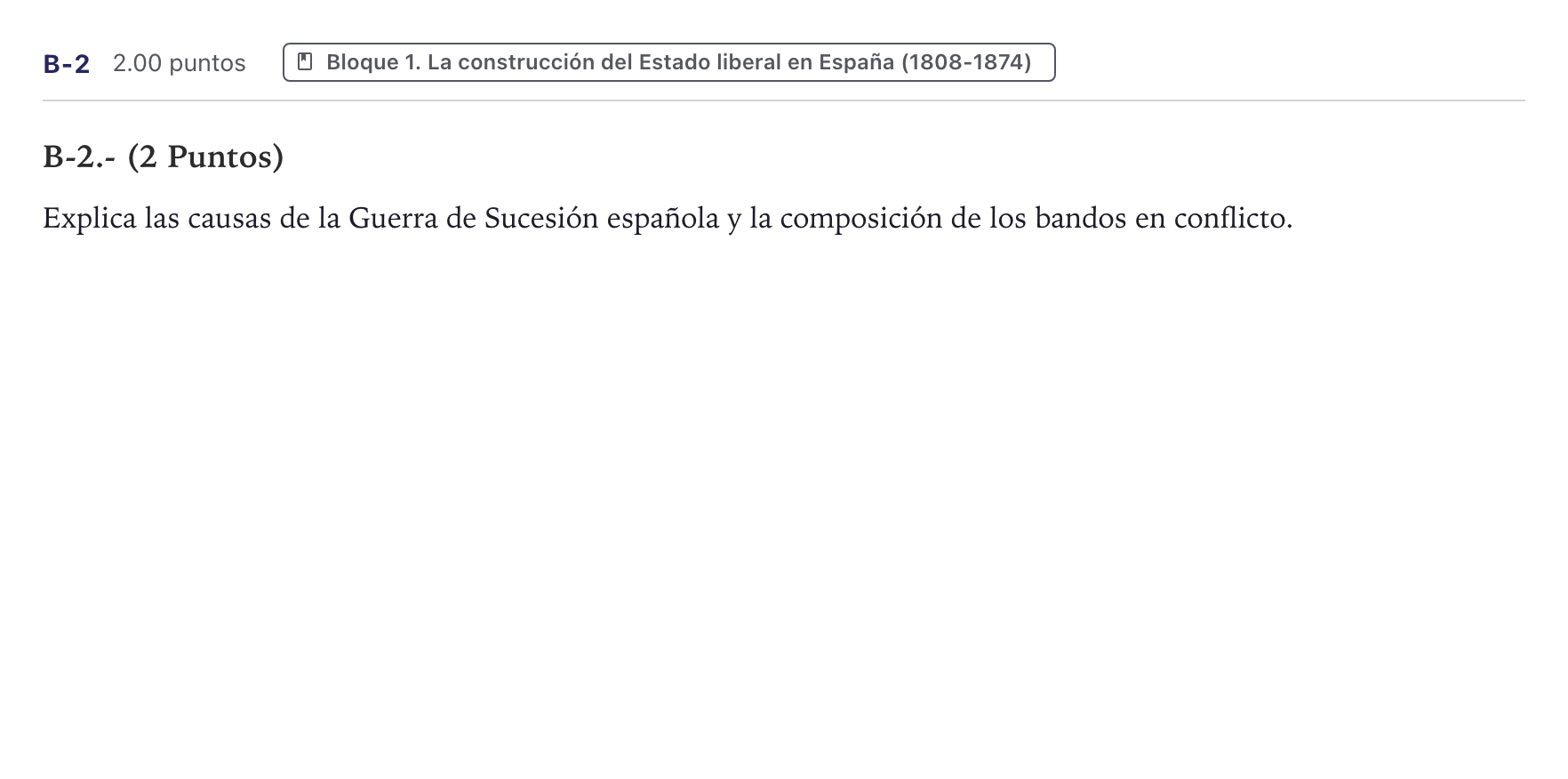 Enunciado: Ejercicio B-2 · Historia de España PAU Canarias Junio (Humanidades) 2023
