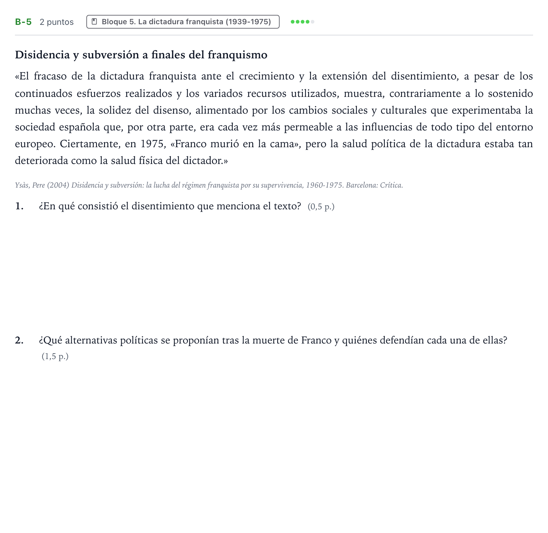 Enunciado: Ejercicio B-5 · Historia de España PAU Canarias Junio (Humanidades) 2023