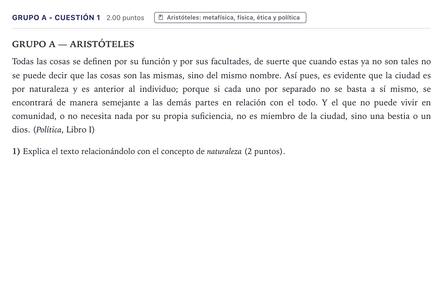 Enunciado: Ejercicio Grupo A - Cuestión 1 · Historia de la Filosofía PAU Canarias Junio 2023
