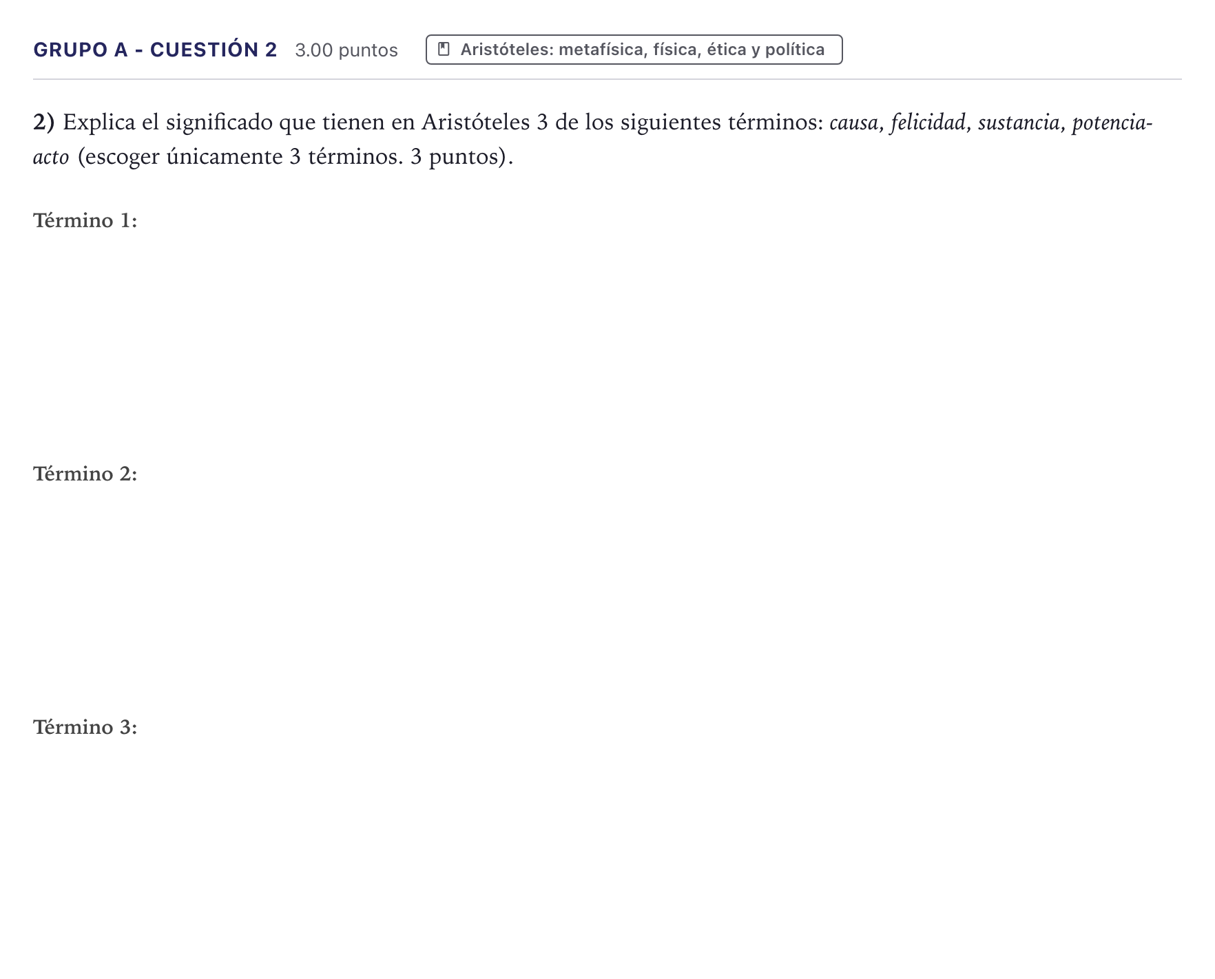 Enunciado: Ejercicio Grupo A - Cuestión 2 · Historia de la Filosofía PAU Canarias Junio 2023