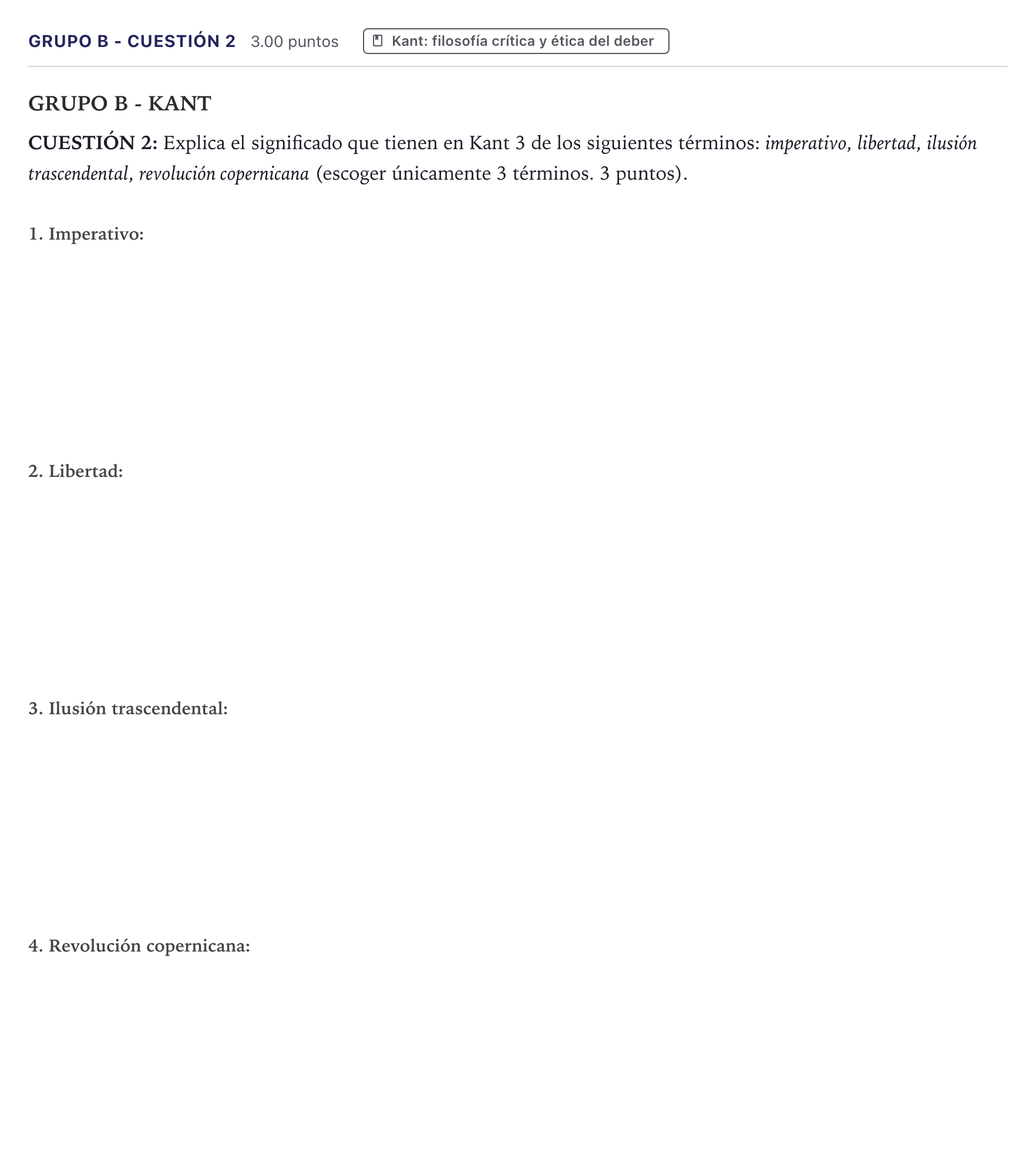 Enunciado: Ejercicio Grupo B - Cuestión 2 · Historia de la Filosofía PAU Canarias Junio 2023