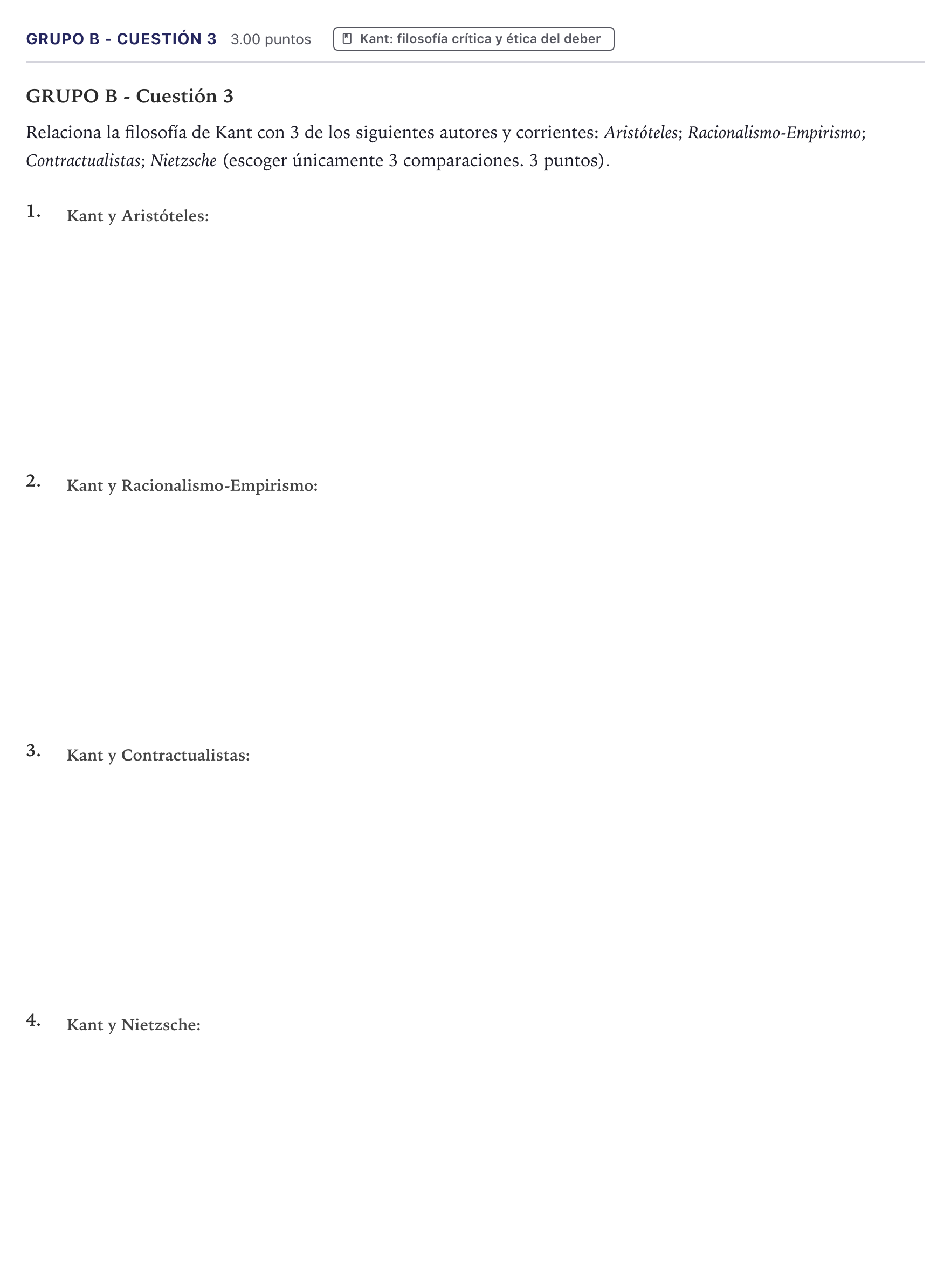 Enunciado: Ejercicio Grupo B - Cuestión 3 · Historia de la Filosofía PAU Canarias Junio 2023