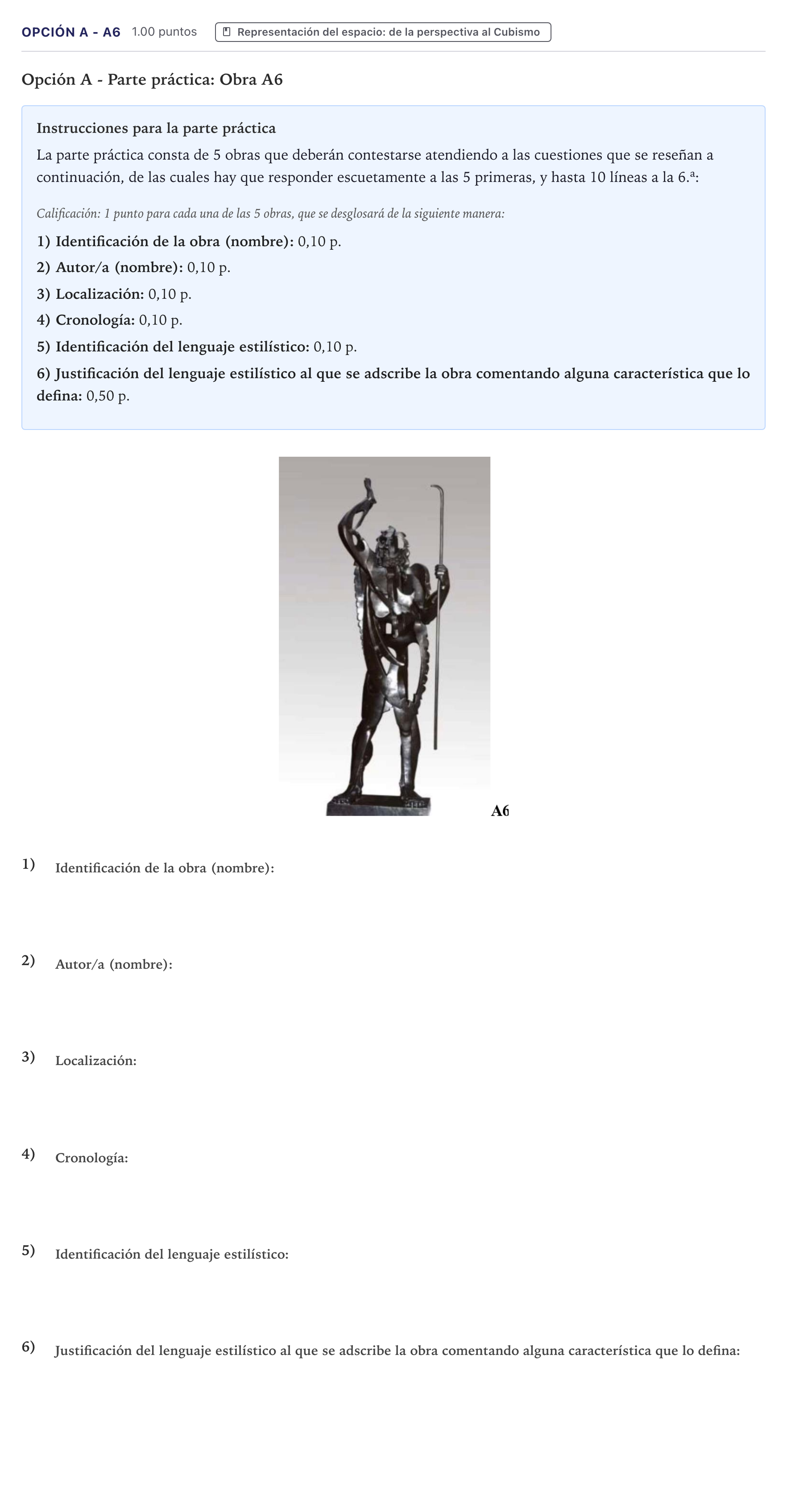 Enunciado: Opción A - A6 · Fundamentos Artísticos PAU Canarias Junio 2023