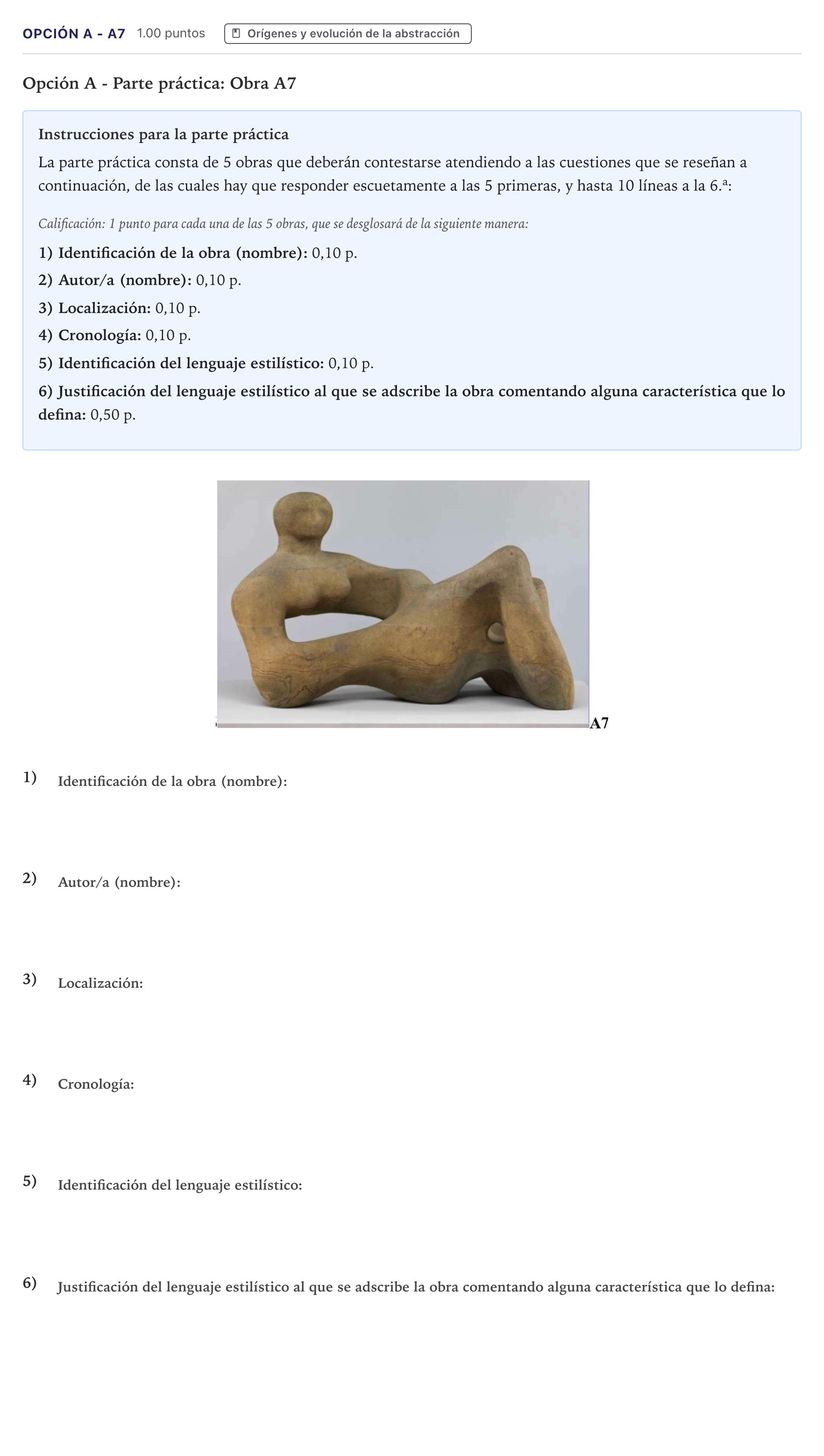 Enunciado: Opción A - A7 · Fundamentos Artísticos PAU Canarias Junio 2023