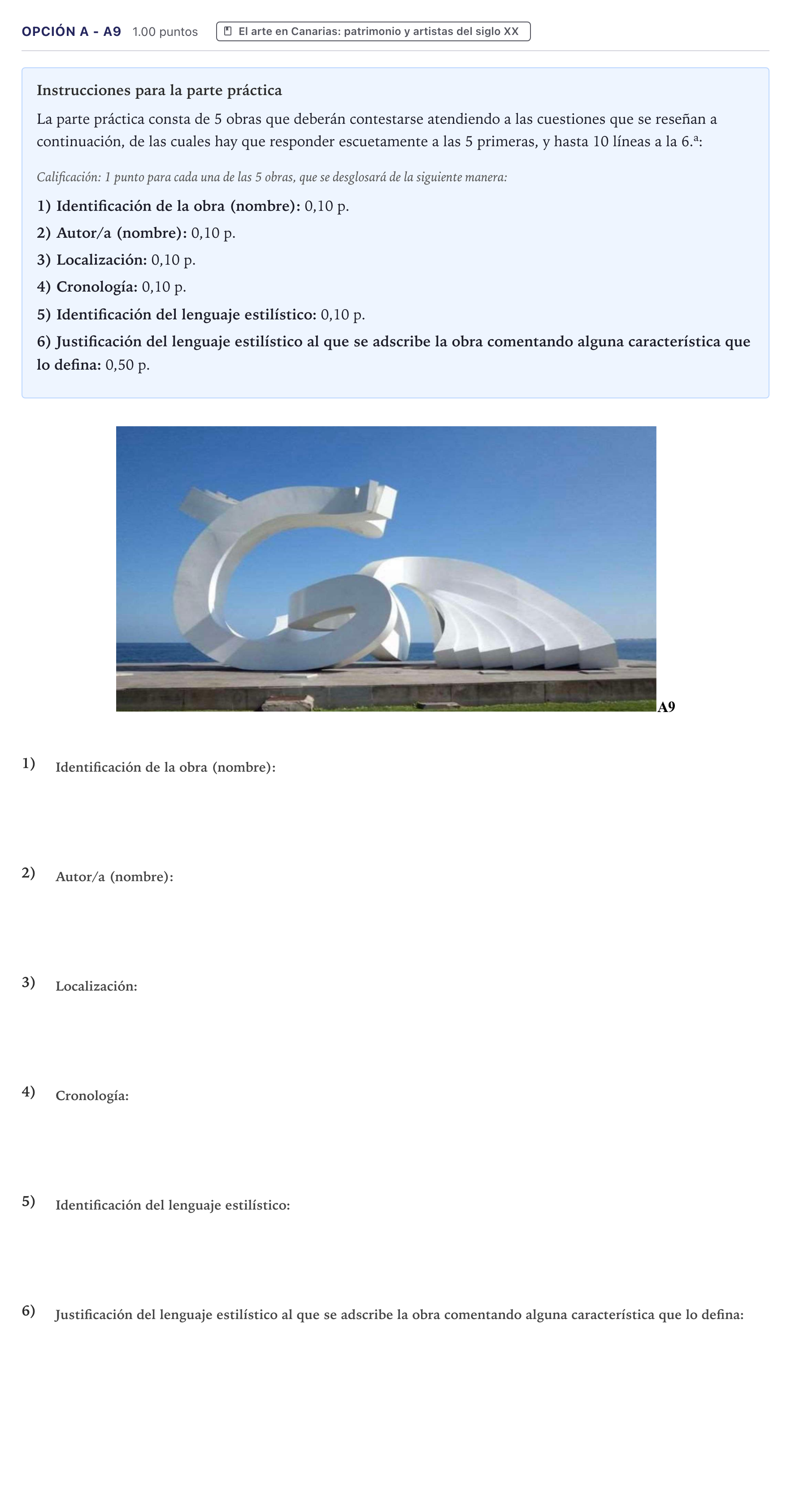Enunciado: Opción A - A9 · Fundamentos Artísticos PAU Canarias Junio 2023
