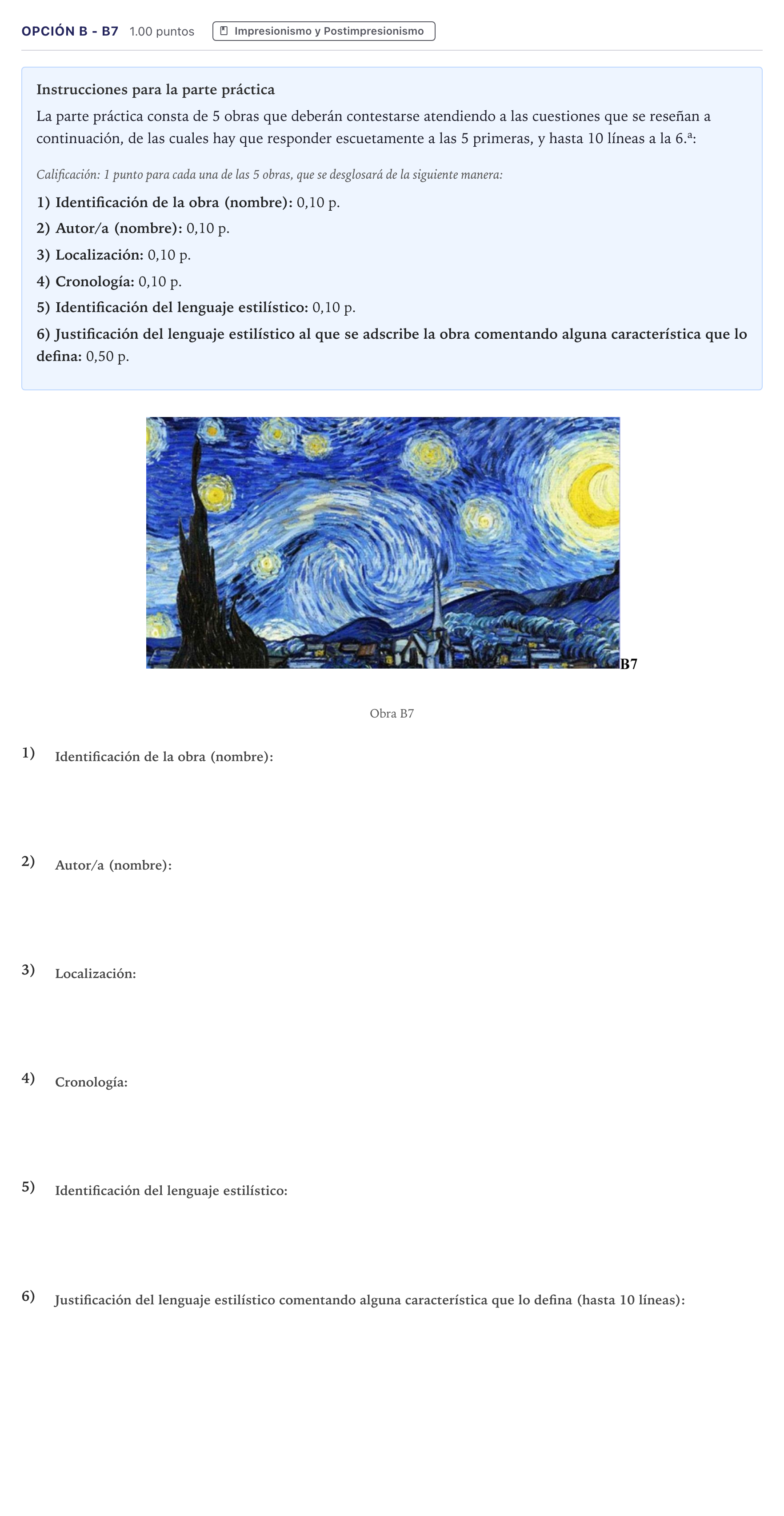 Enunciado: Opción B - B7 · Fundamentos Artísticos PAU Canarias Junio 2023