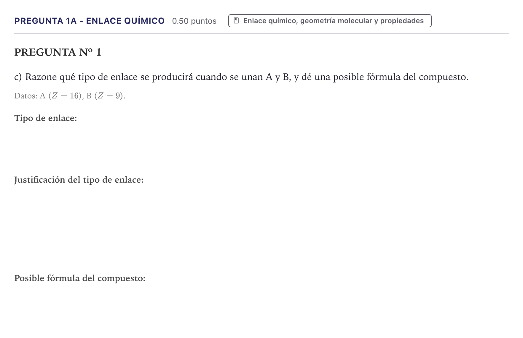 Enunciado: Pregunta 1A - Enlace químico · Química PAU Canarias Junio (Ciencias) 2023