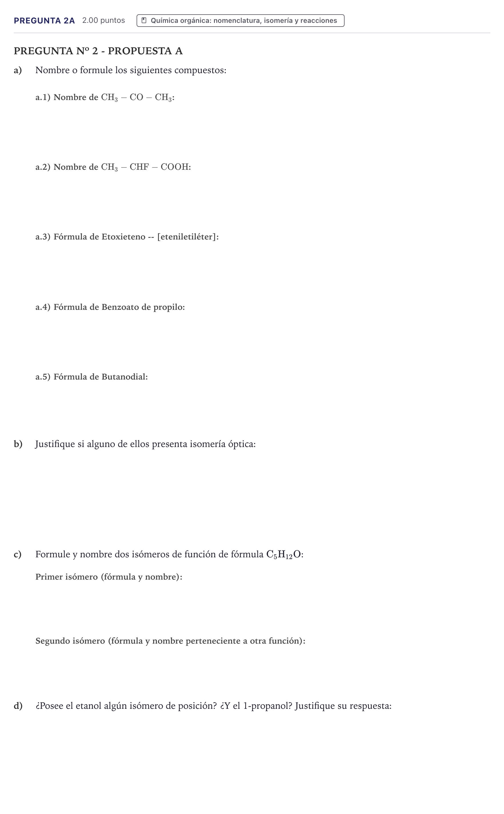 Enunciado: Pregunta 2A · Química PAU Canarias Junio (Ciencias) 2023