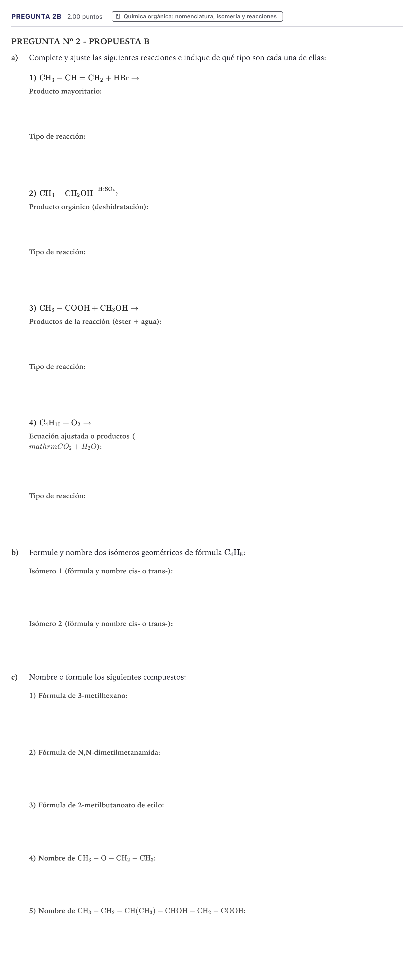 Enunciado: Pregunta 2B · Química PAU Canarias Junio (Ciencias) 2023