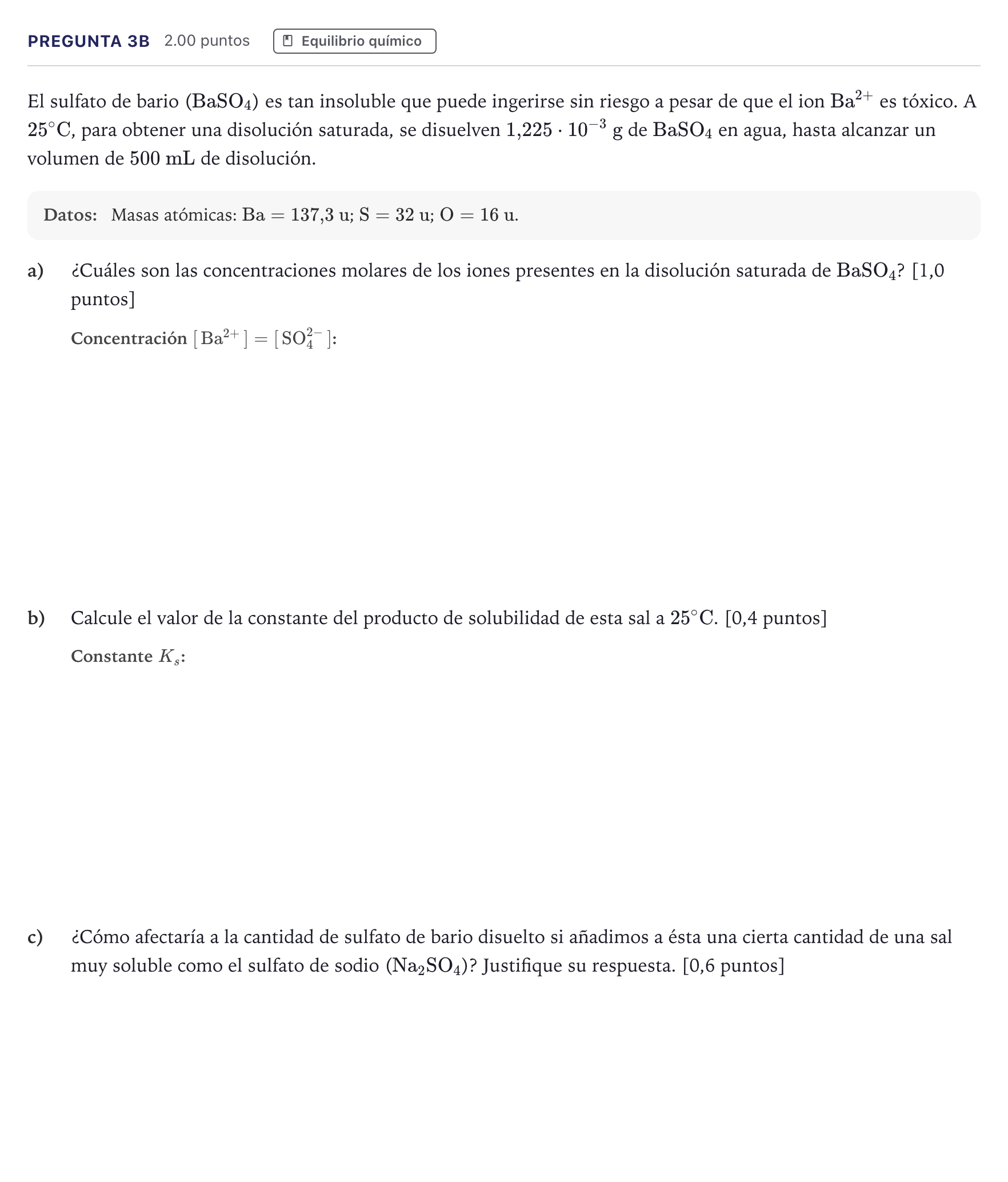 Enunciado: Pregunta 3B · Química PAU Canarias Junio (Ciencias) 2023