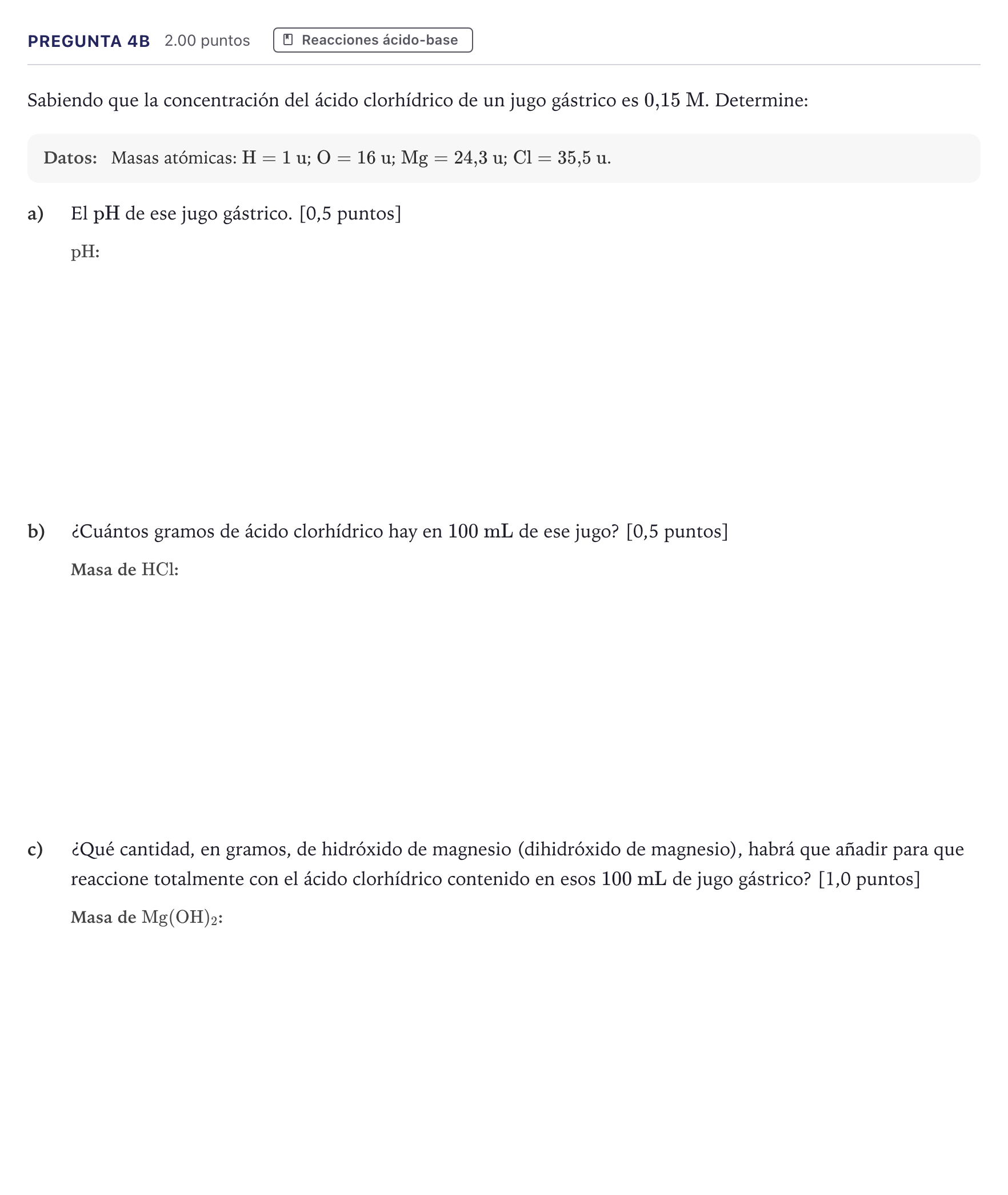 Enunciado: Pregunta 4B · Química PAU Canarias Junio (Ciencias) 2023