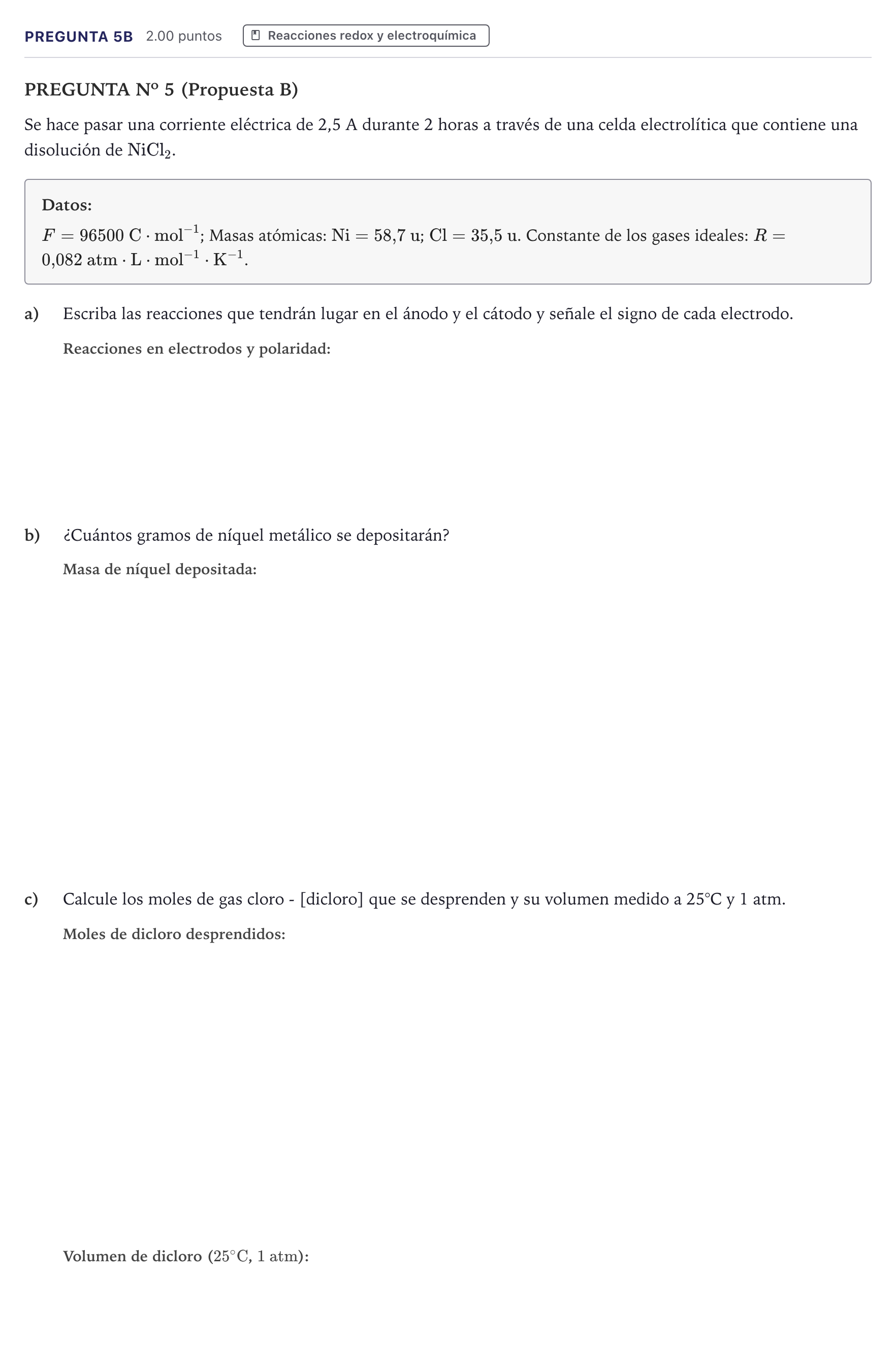 Enunciado: Pregunta 5B · Química PAU Canarias Junio (Ciencias) 2023