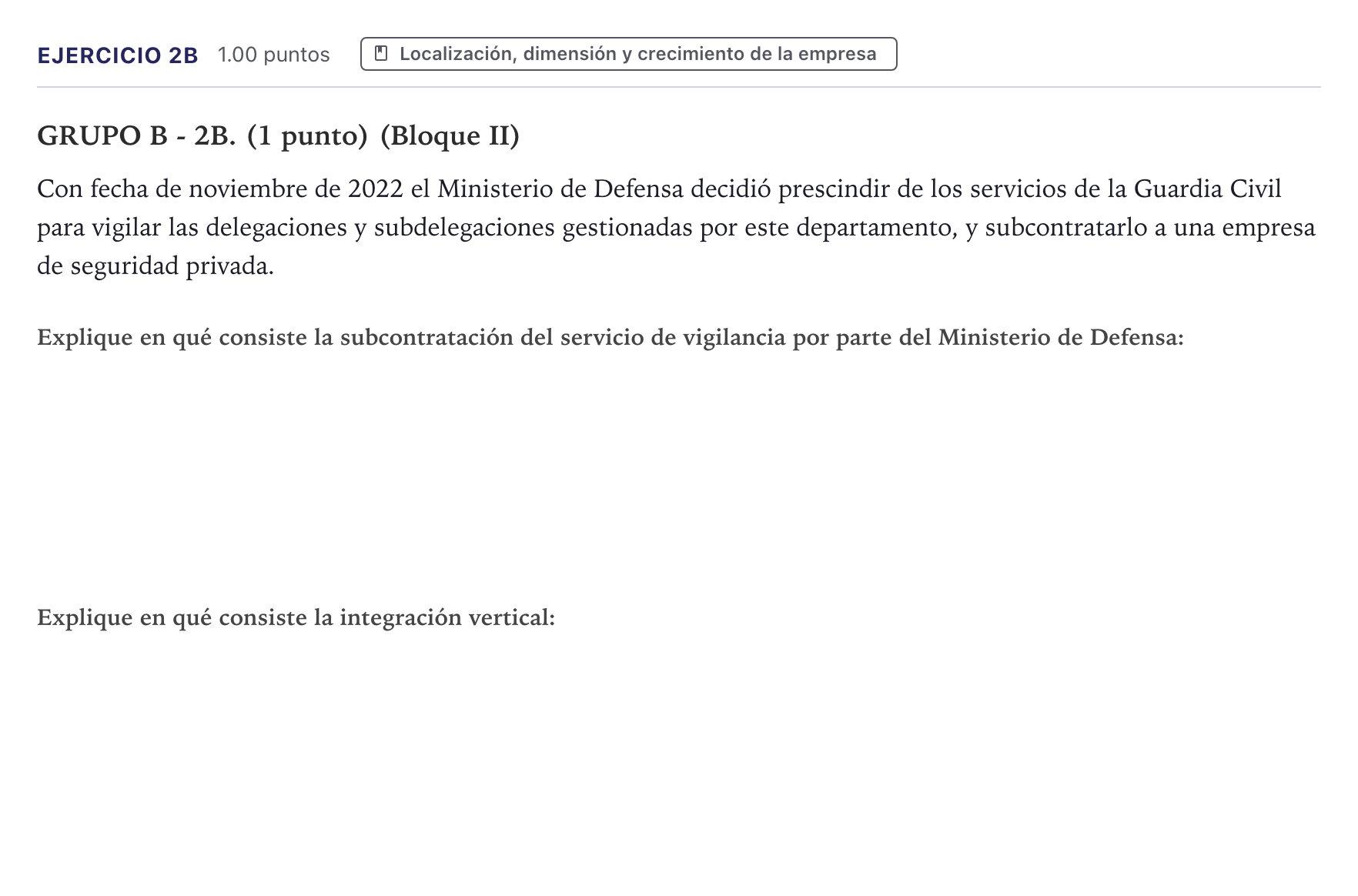 Enunciado: Ejercicio 2B · Economía de la Empresa PAU Canarias Junio (Ciencias) 2023
