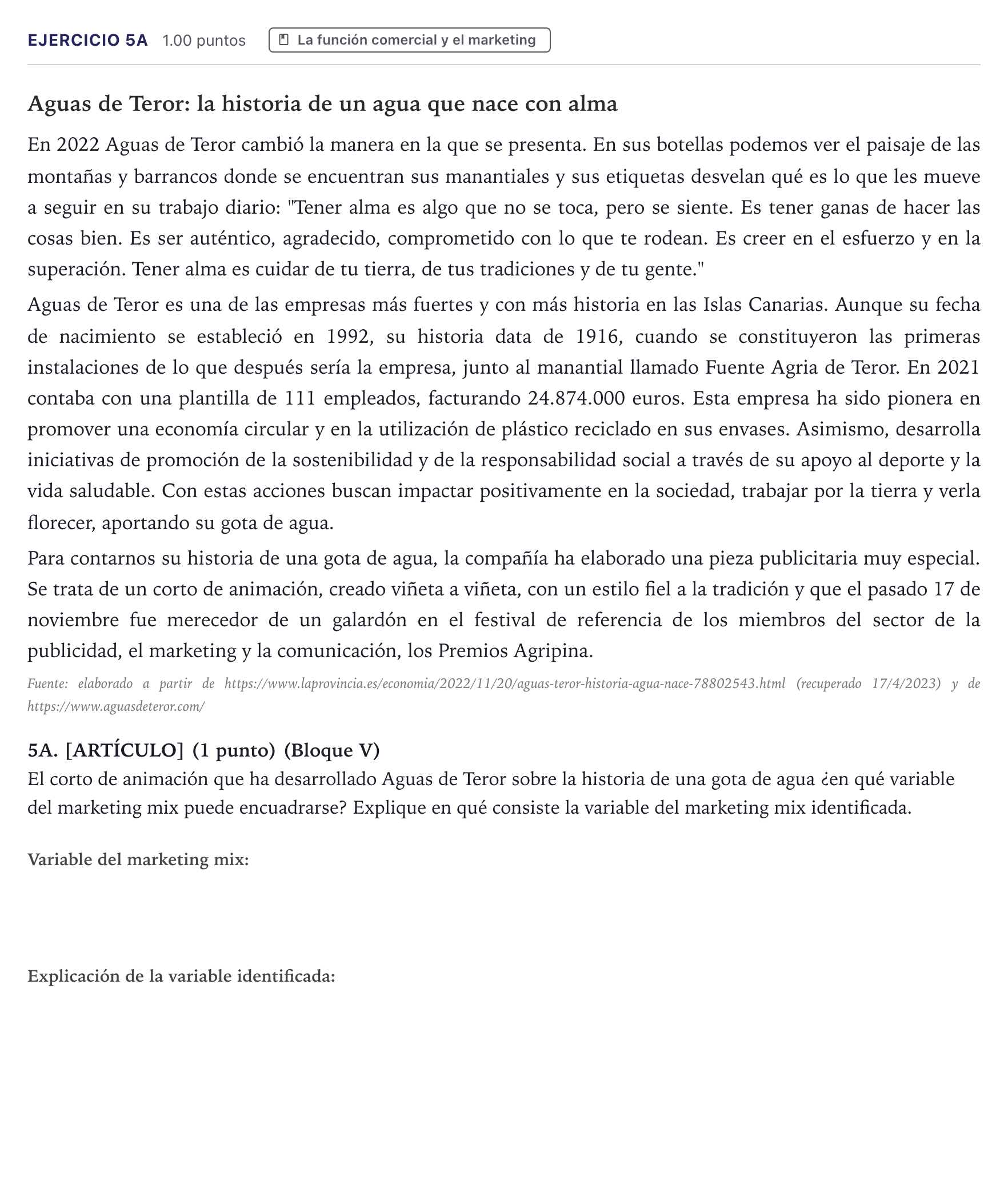 Enunciado: Ejercicio 5A · Economía de la Empresa PAU Canarias Junio (Ciencias) 2023
