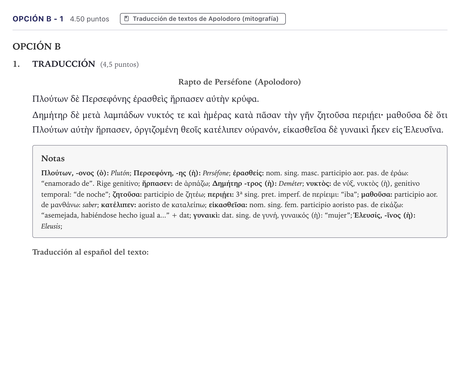 Enunciado: Opción B - 1 · Griego II PAU Canarias Junio 2023