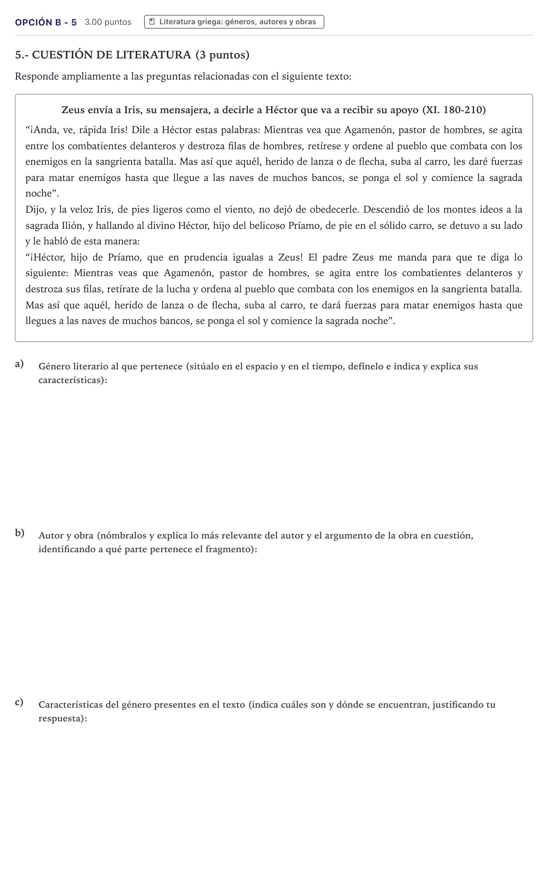 Enunciado: Opción B - 5 · Griego II PAU Canarias Junio 2023