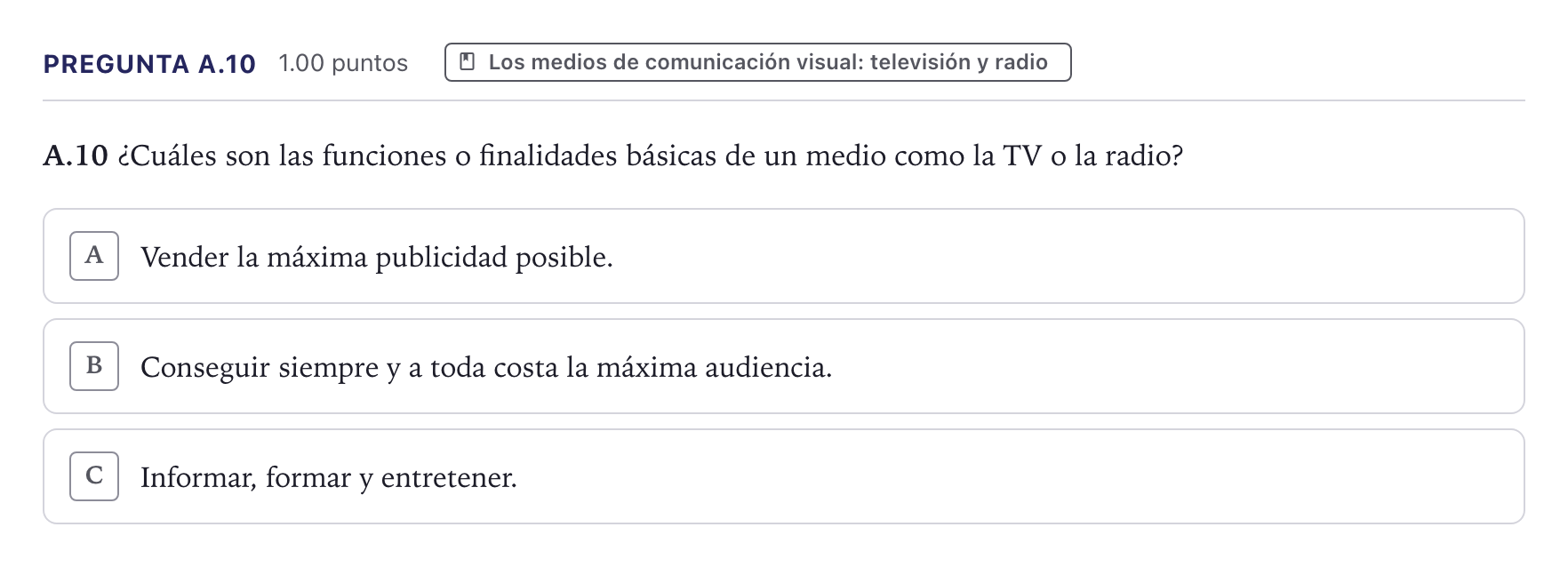 Enunciado: Pregunta A.10 · Cultura Audiovisual II PAU Canarias Junio 2023