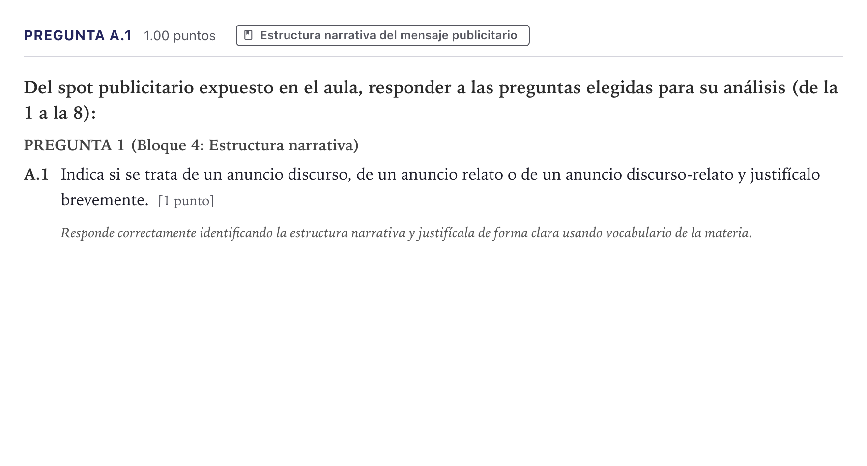 Enunciado: Pregunta A.1 · Cultura Audiovisual II PAU Canarias Junio 2023