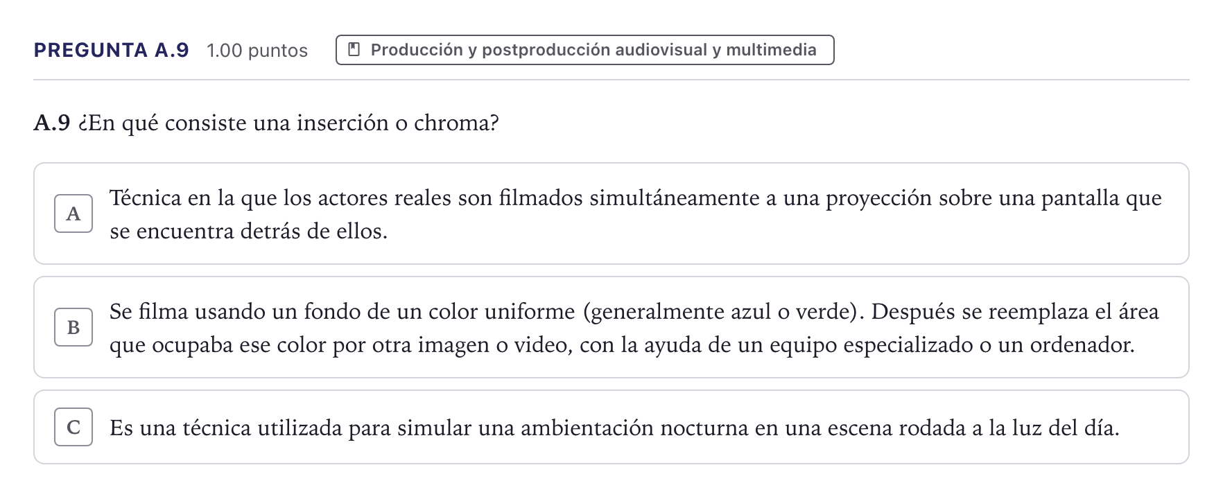 Enunciado: Pregunta A.9 · Cultura Audiovisual II PAU Canarias Junio 2023