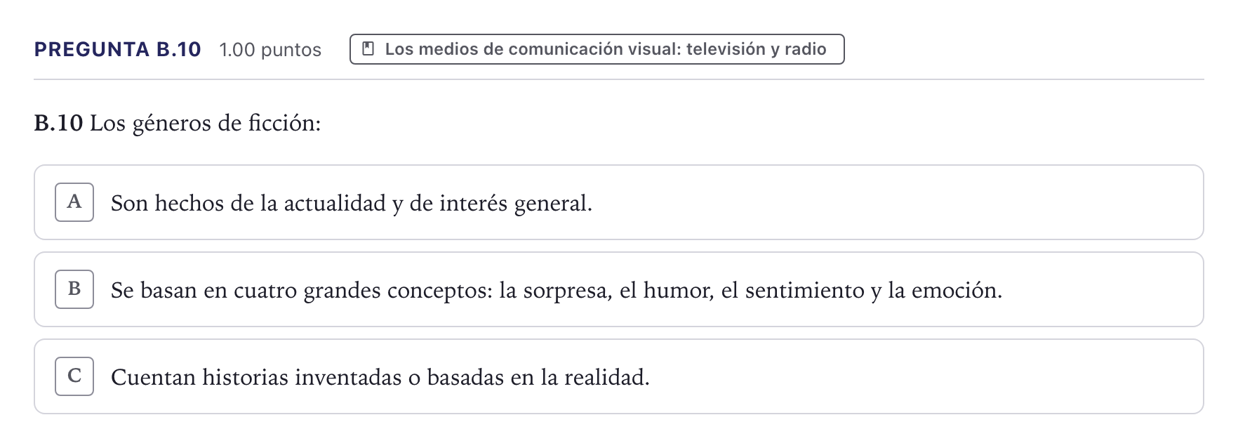 Enunciado: Pregunta B.10 · Cultura Audiovisual II PAU Canarias Junio 2023