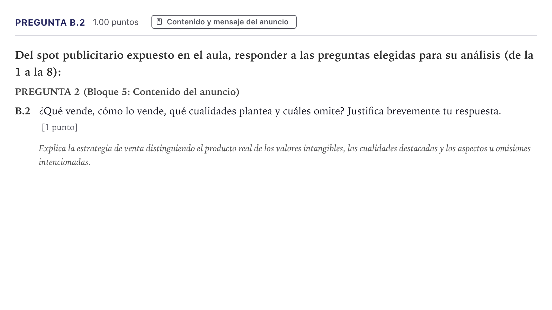 Enunciado: Pregunta B.2 · Cultura Audiovisual II PAU Canarias Junio 2023