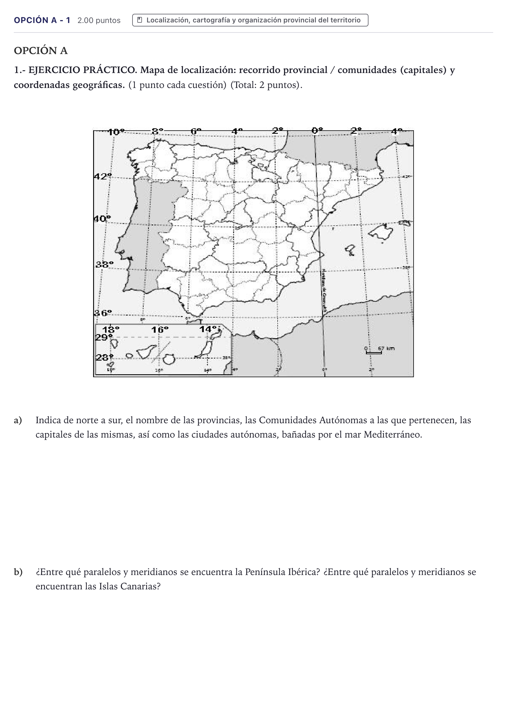 Enunciado: Opción A - 1 · Geografía PAU Canarias Junio (Ciencias) 2023