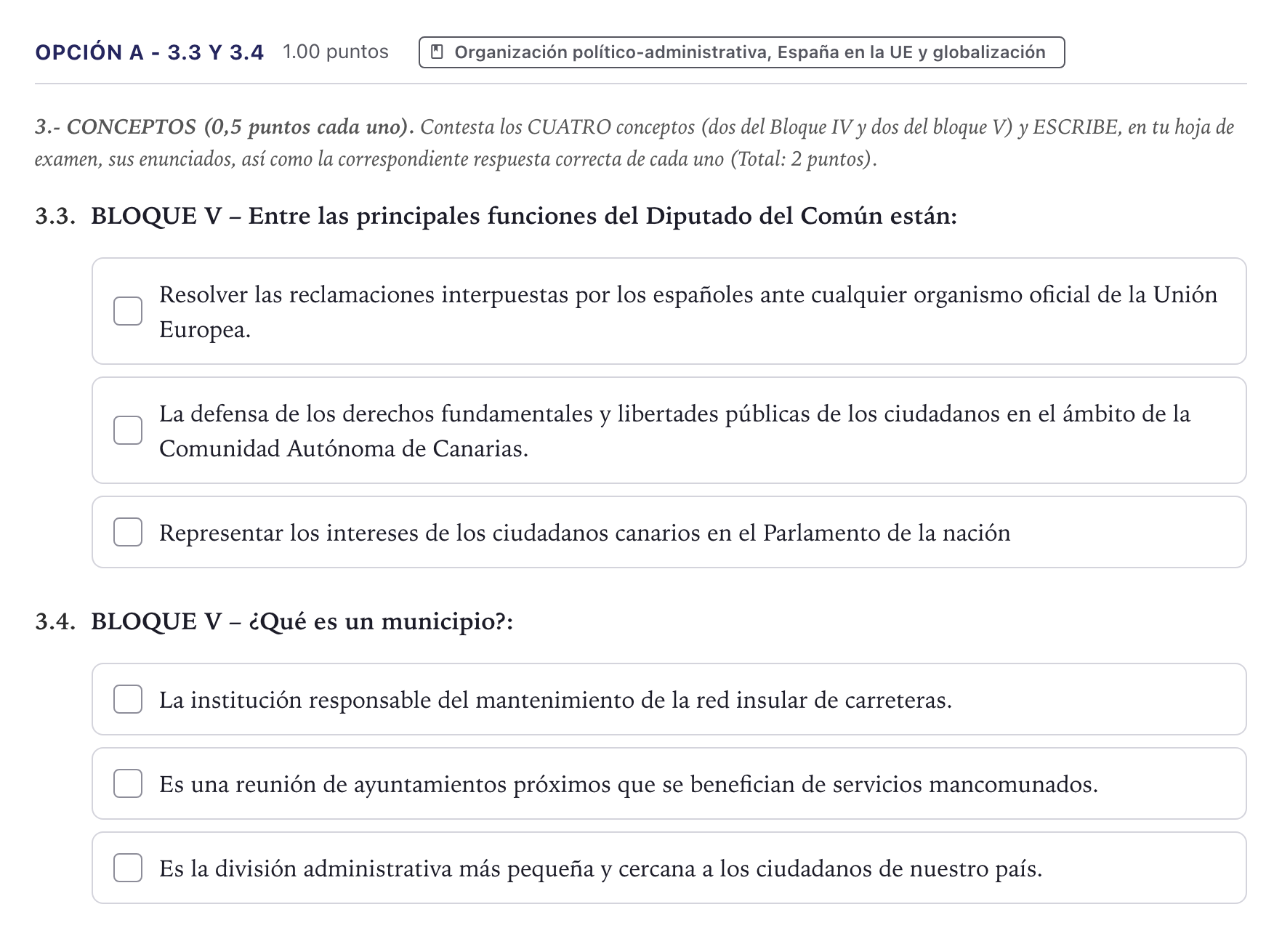 Enunciado: Opción A - 3.3 y 3.4 · Geografía PAU Canarias Junio (Ciencias) 2023