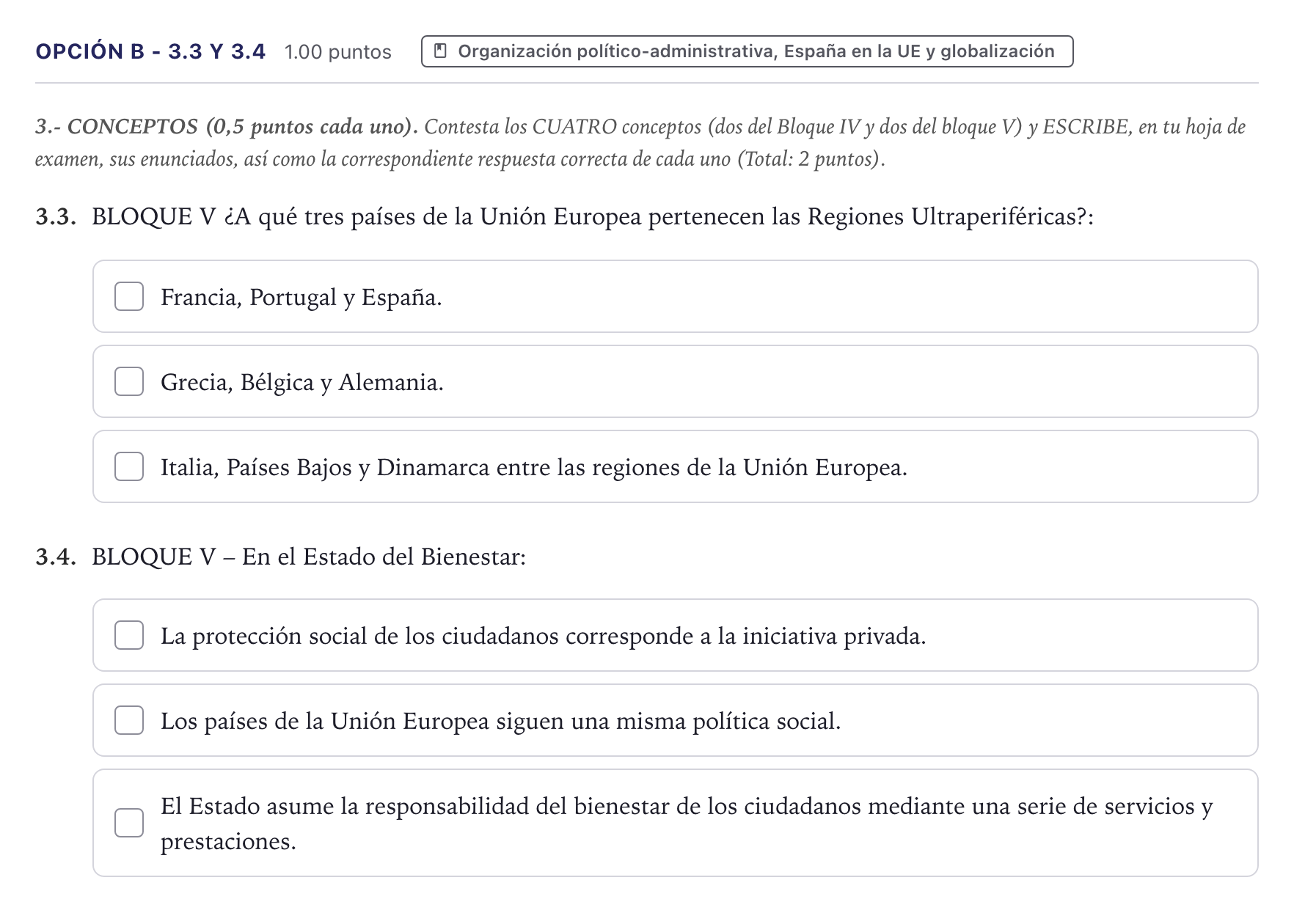 Enunciado: Opción B - 3.3 y 3.4 · Geografía PAU Canarias Junio (Ciencias) 2023
