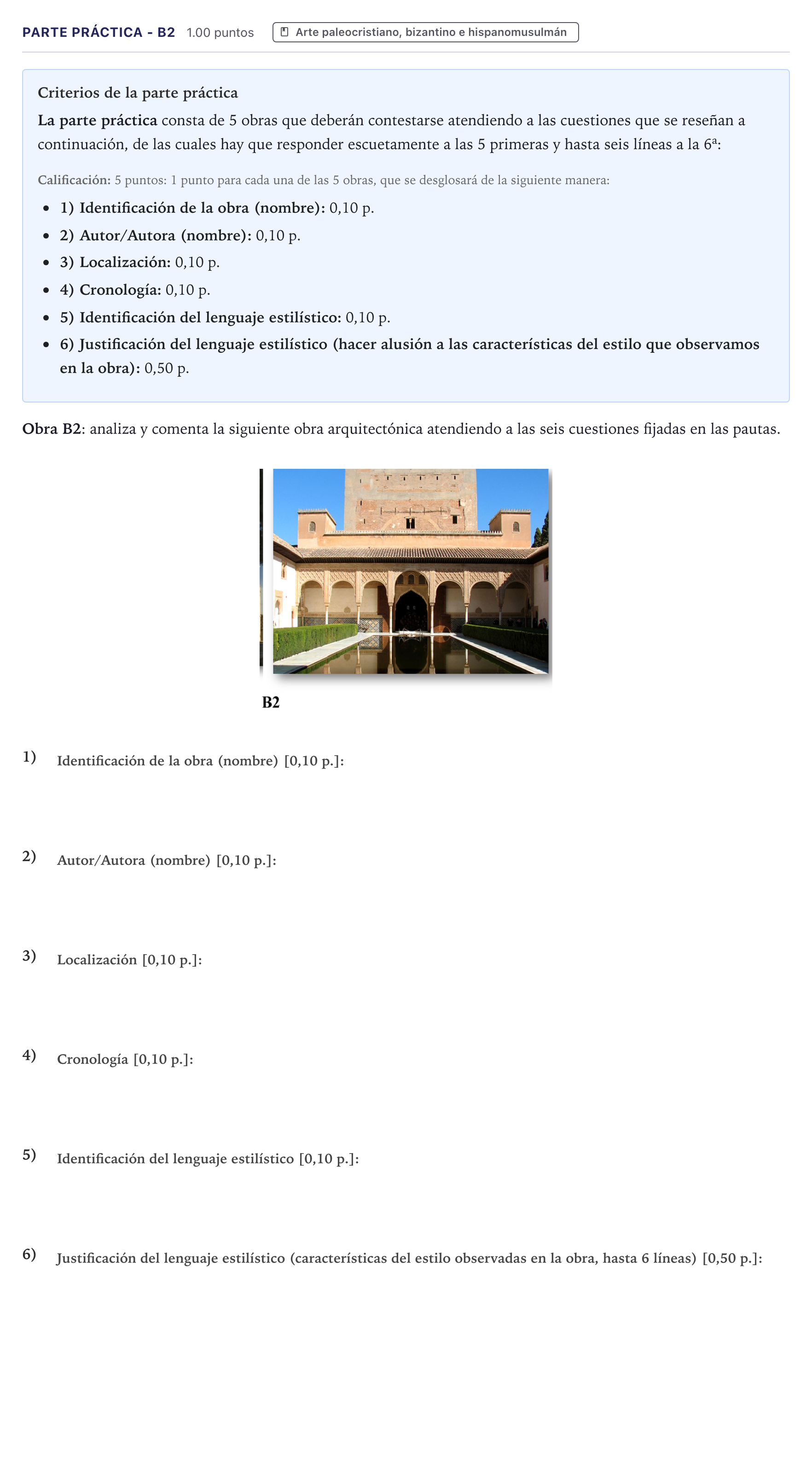 Enunciado: Ejercicio Parte Práctica - B2 · Historia del Arte PAU Canarias Junio 2023