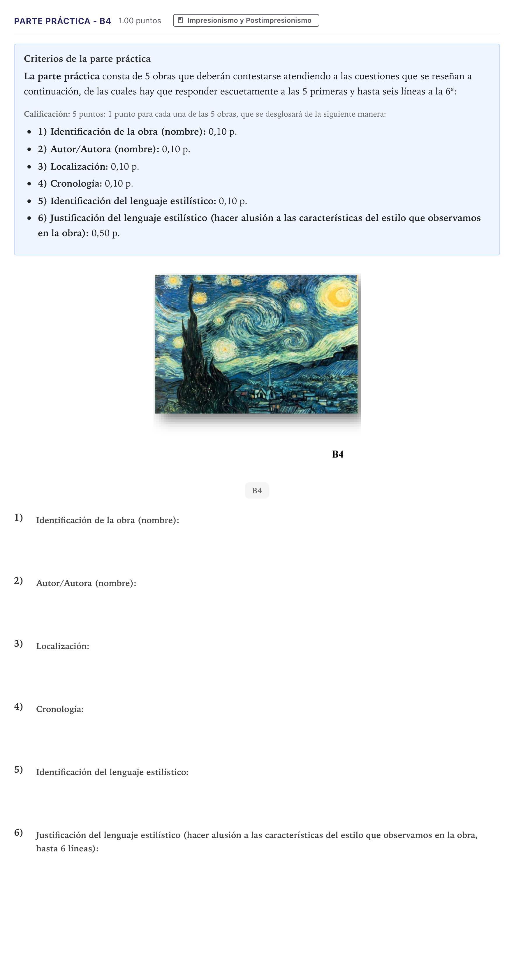 Enunciado: Ejercicio Parte Práctica - B4 · Historia del Arte PAU Canarias Junio 2023